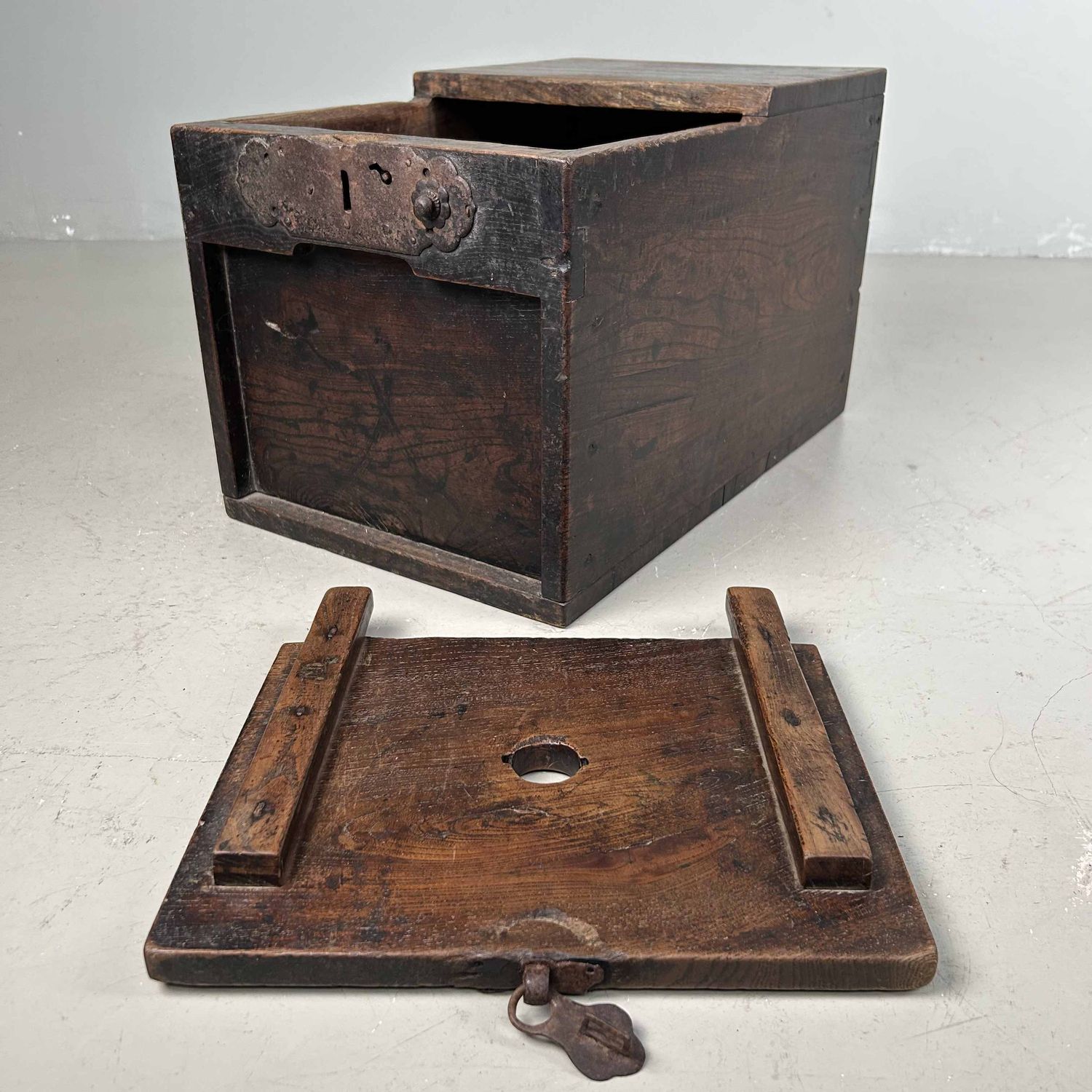 Antique Wooden Zenibako Temple Offering Box, Meiji Period, Japan.