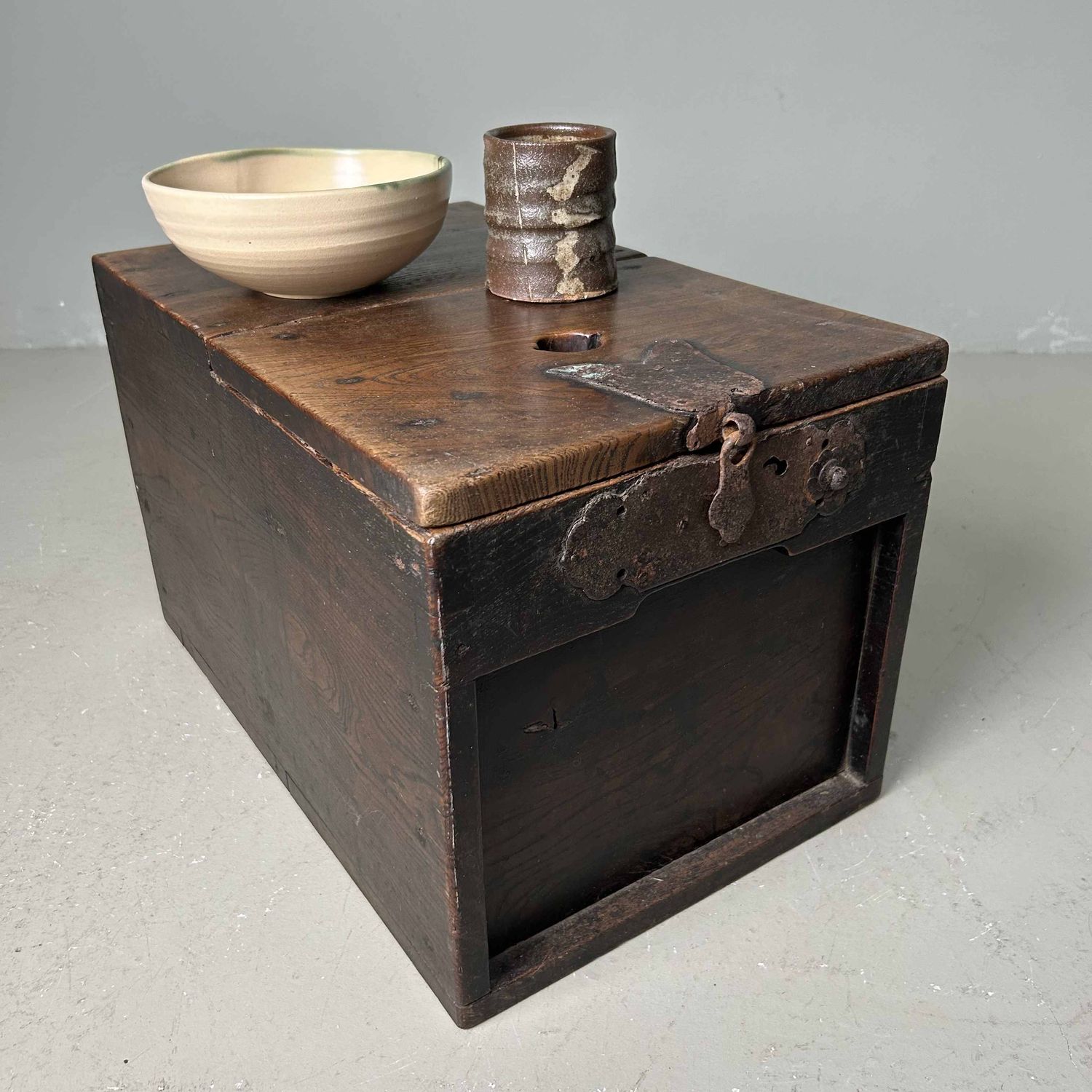 Antique Wooden Zenibako Temple Offering Box, Meiji Period, Japan.
