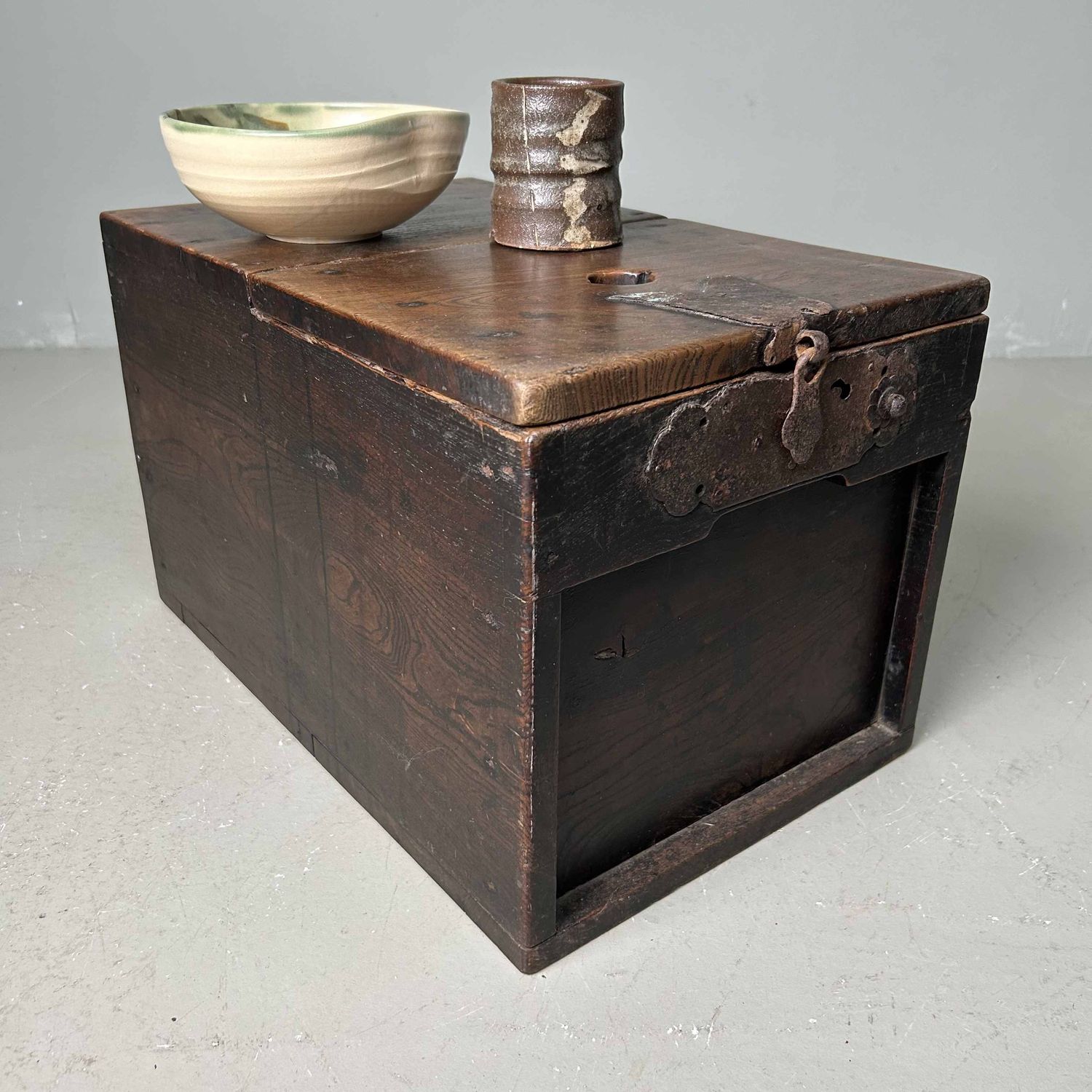 Antique Wooden Zenibako Temple Offering Box, Meiji Period, Japan.