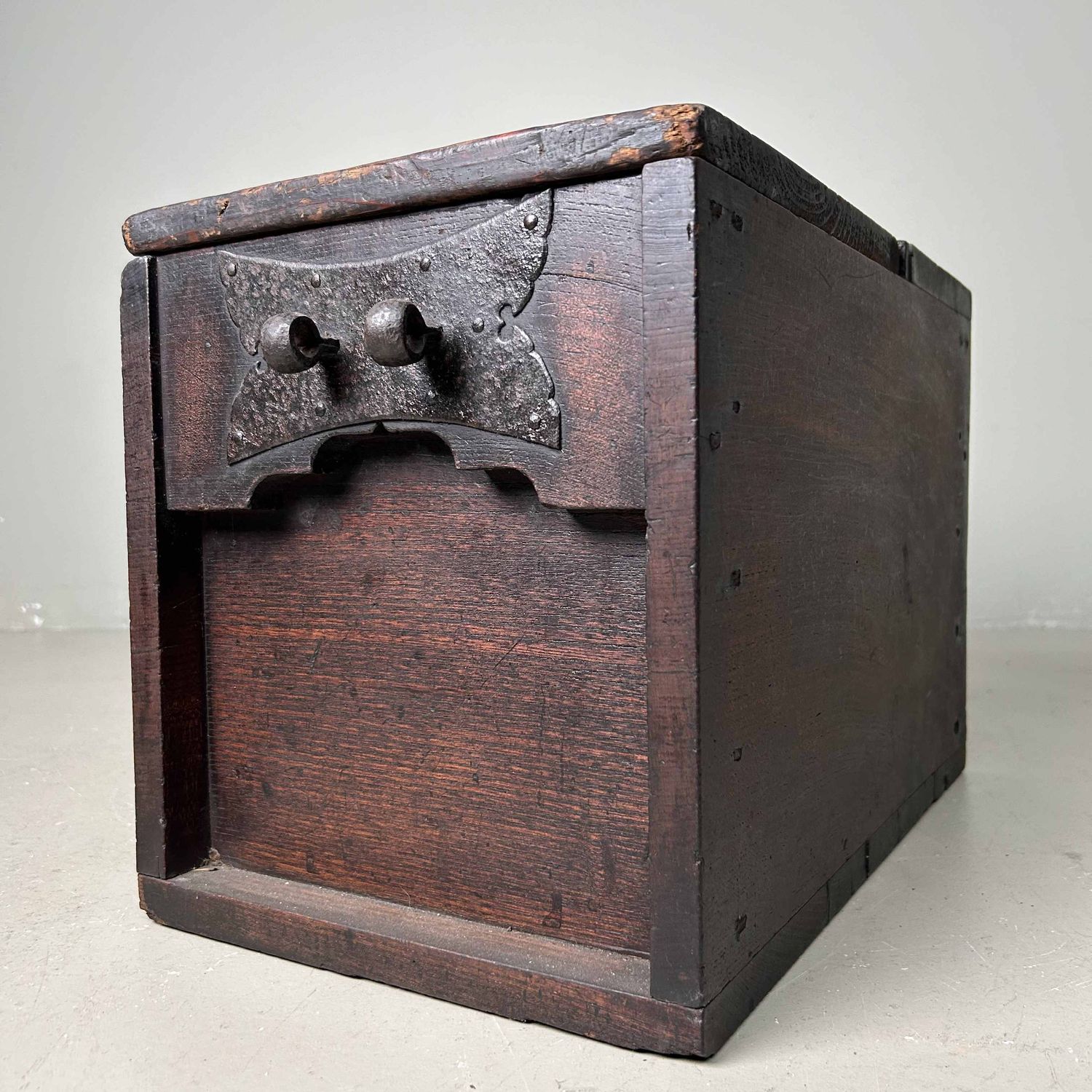 Antique Wooden Zenibako Temple Offering Box, Meiji Period, Japan.