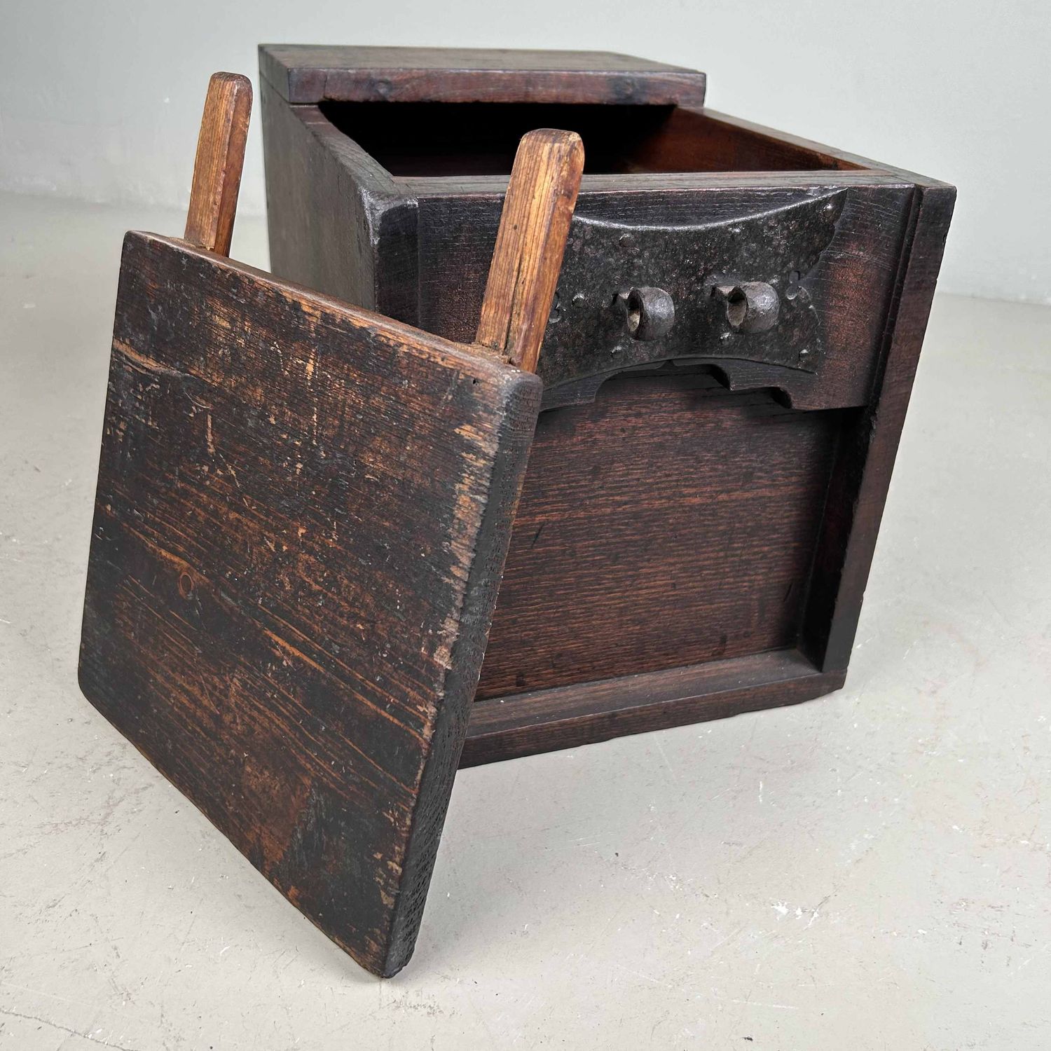 Antique Wooden Zenibako Temple Offering Box, Meiji Period, Japan.