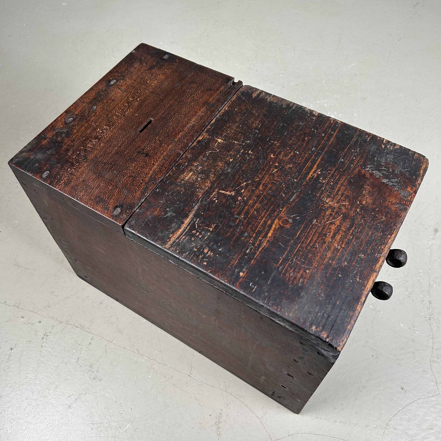 Antique Wooden Zenibako Temple Offering Box, Meiji Period, Japan.