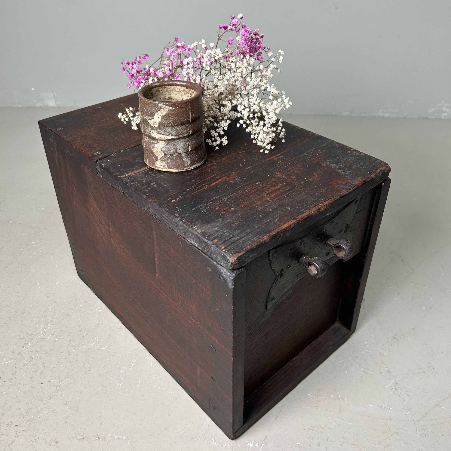 Antique Wooden Zenibako Temple Offering Box, Meiji Period, Japan.