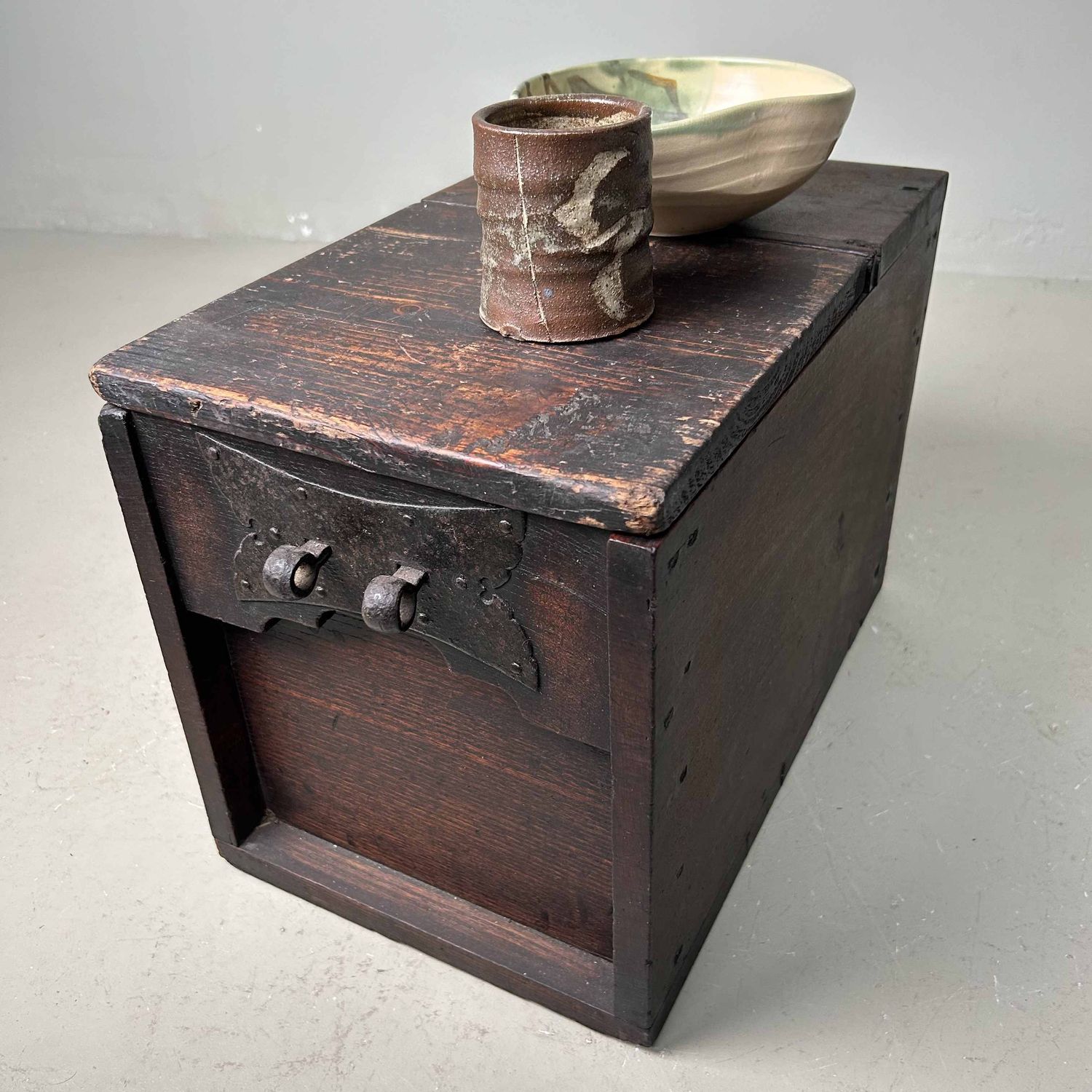 Antique Wooden Zenibako Temple Offering Box, Meiji Period, Japan.