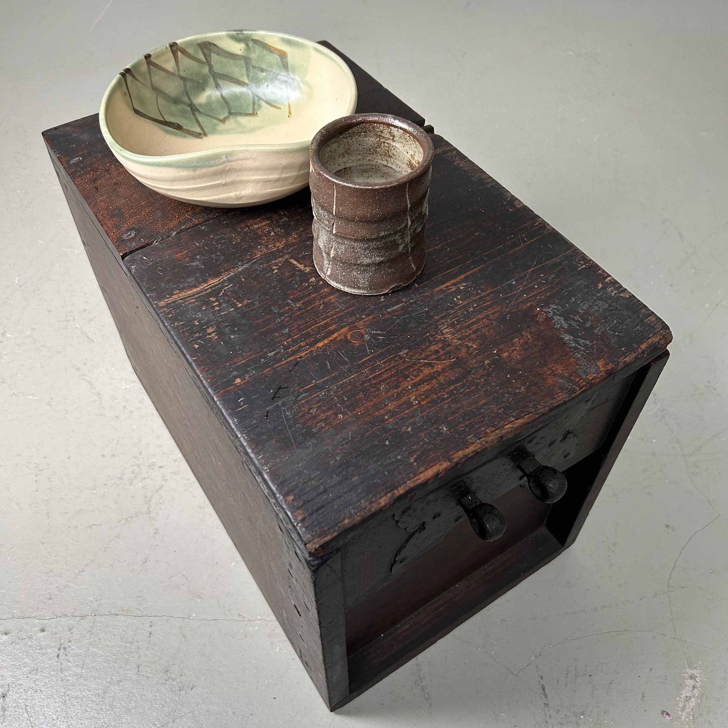 Antique Wooden Zenibako Temple Offering Box, Meiji Period, Japan.