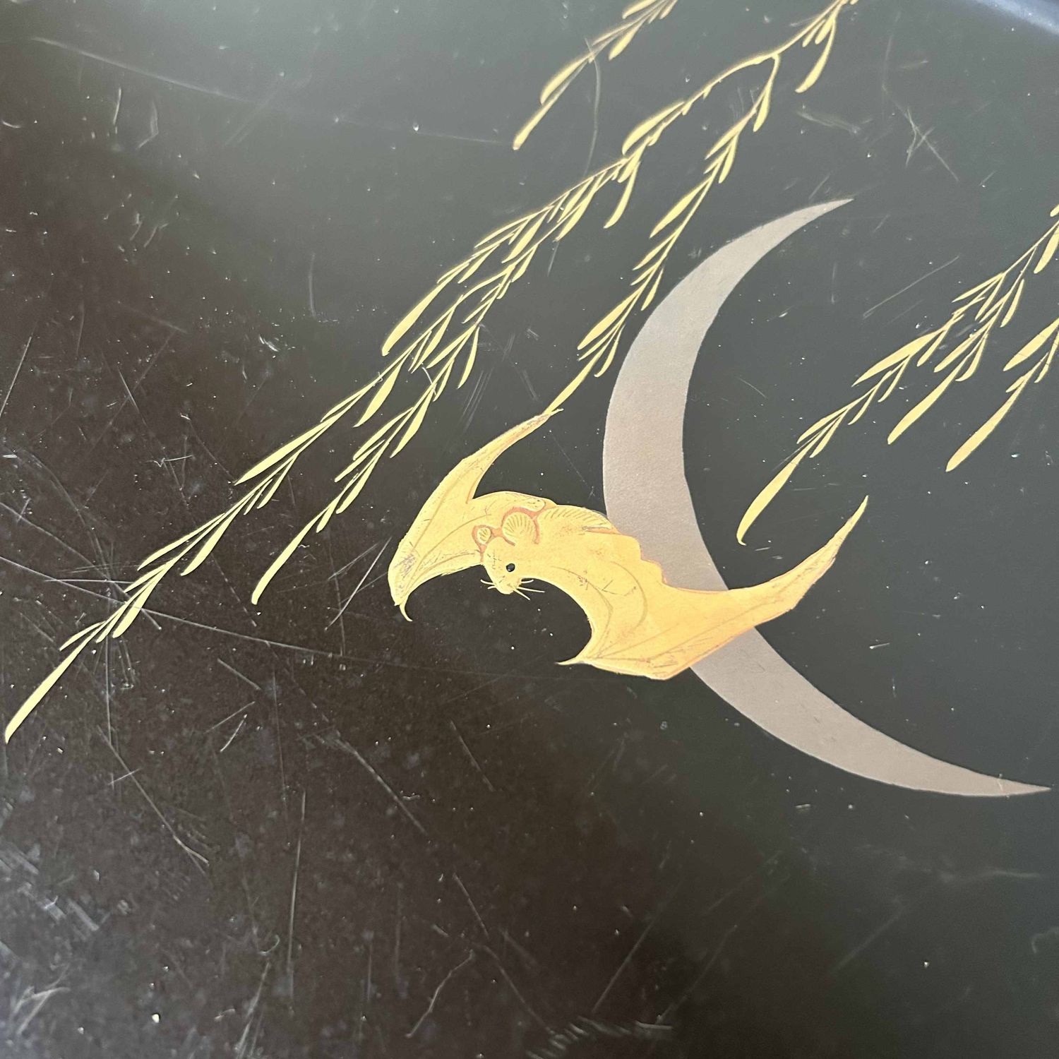 Urushi Lacquerware 'Bat & Moon' Tray, Meiji period, Japan.