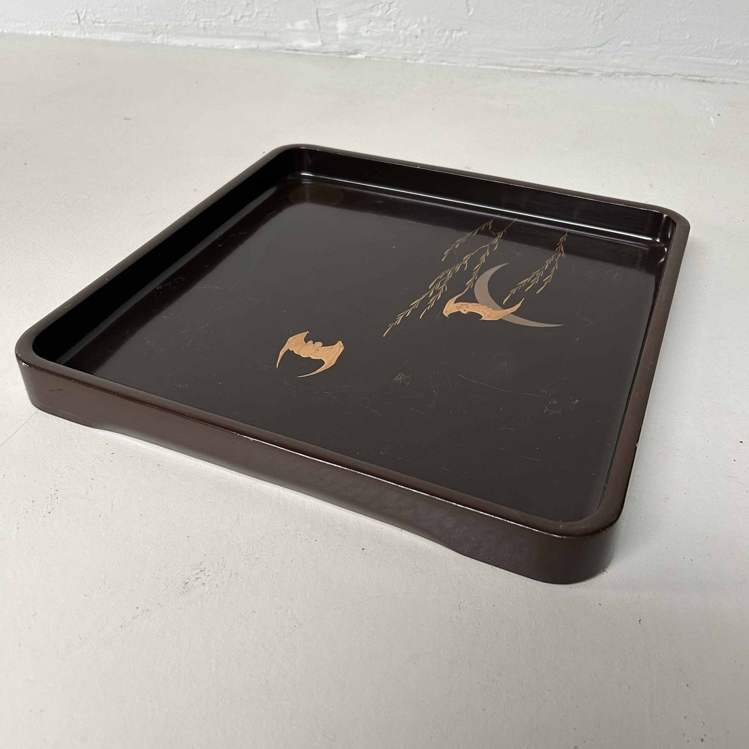 Urushi Lacquerware 'Bat & Moon' Tray, Meiji period, Japan.