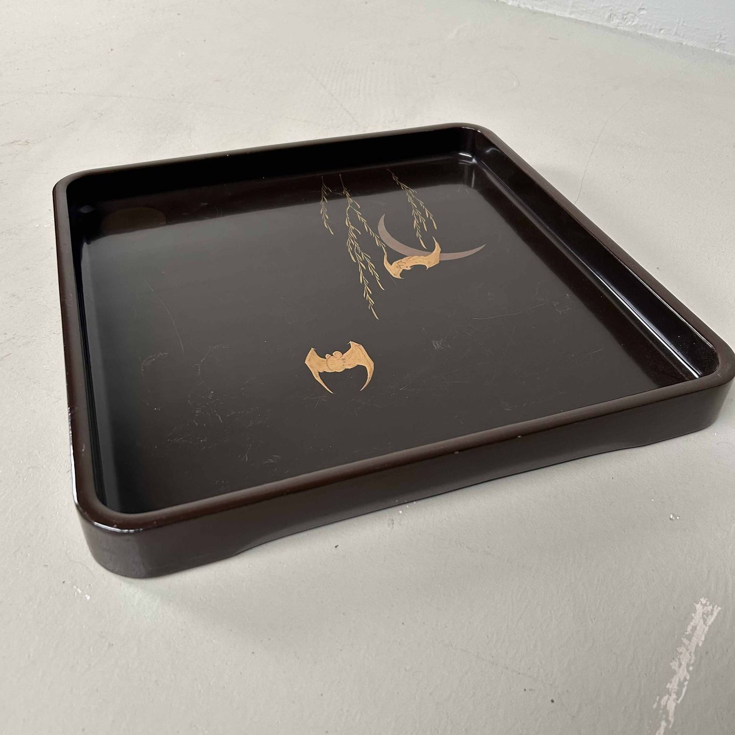 Urushi Lacquerware 'Bat & Moon' Tray, Meiji period, Japan.