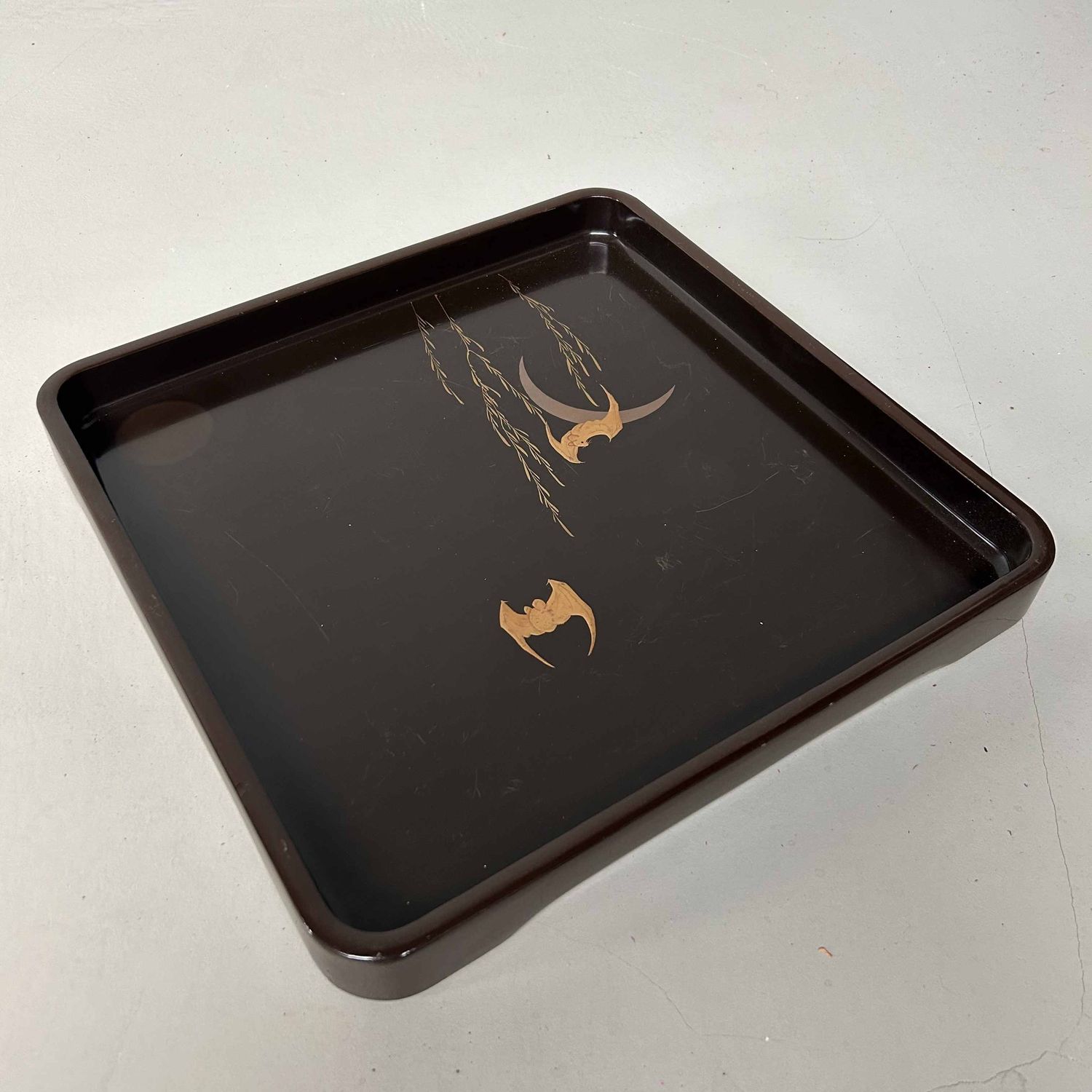 Urushi Lacquerware 'Bat & Moon' Tray, Meiji period, Japan.