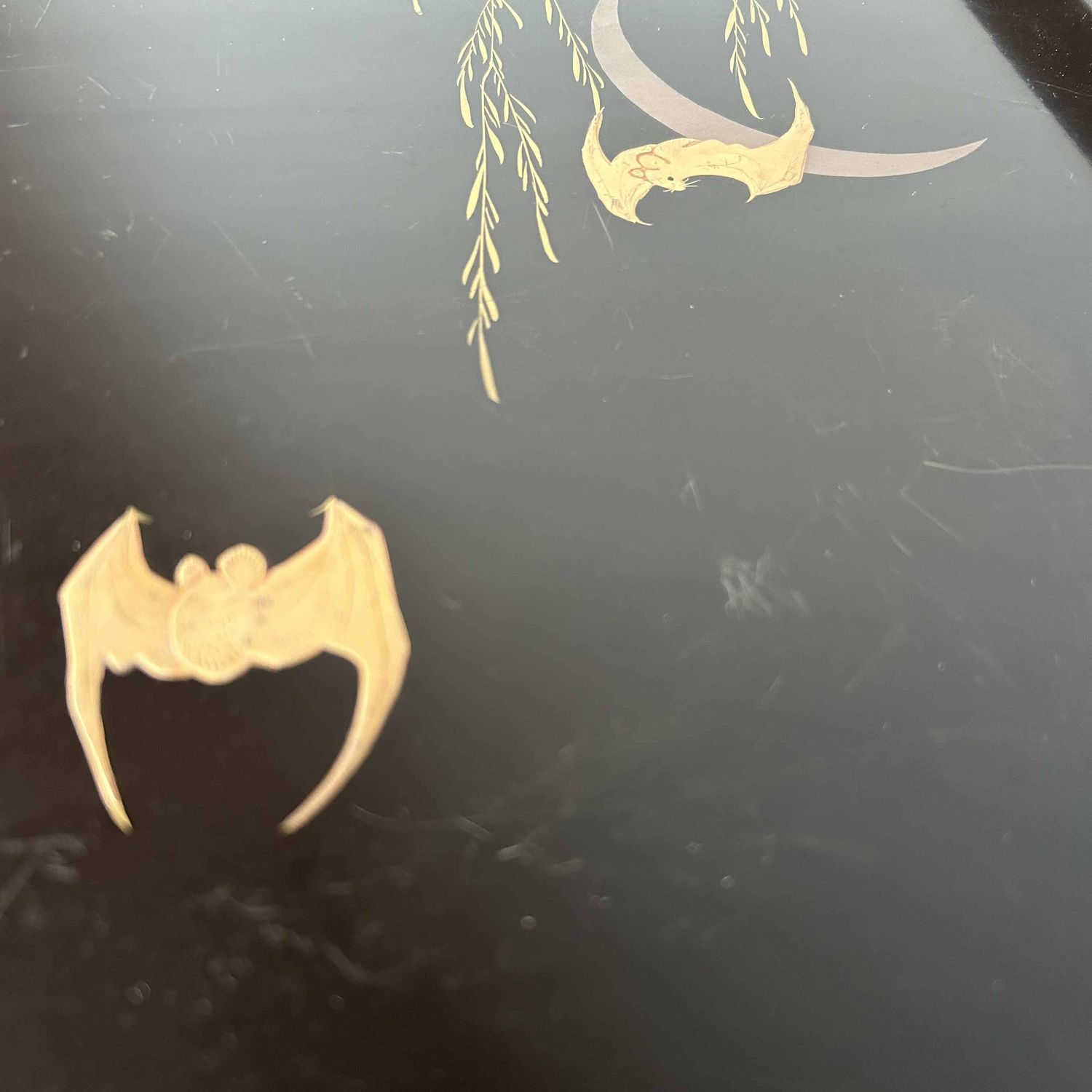 Urushi Lacquerware 'Bat & Moon' Tray, Meiji period, Japan.