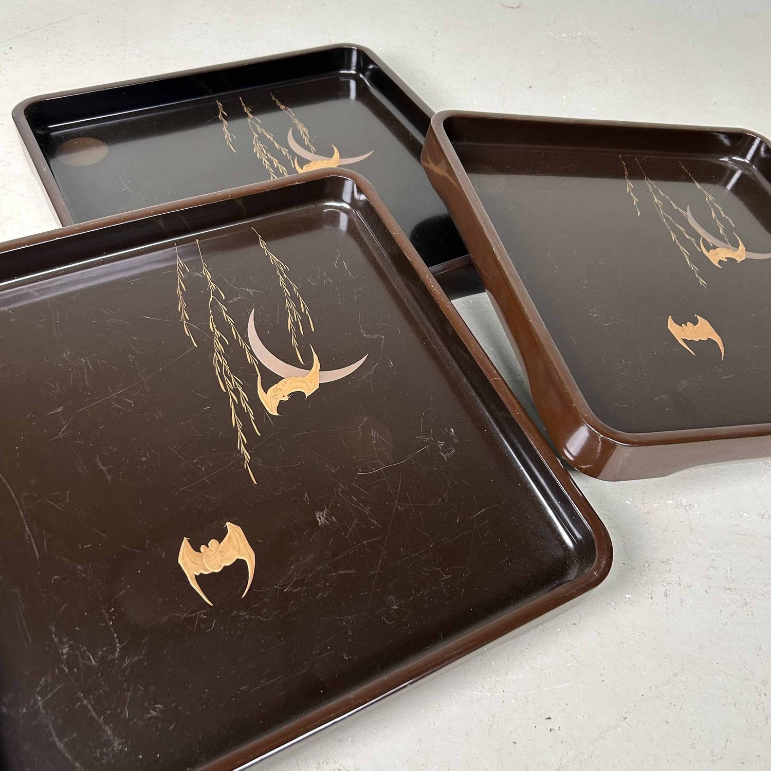 Urushi Lacquerware 'Bat & Moon' Tray, Meiji period, Japan.