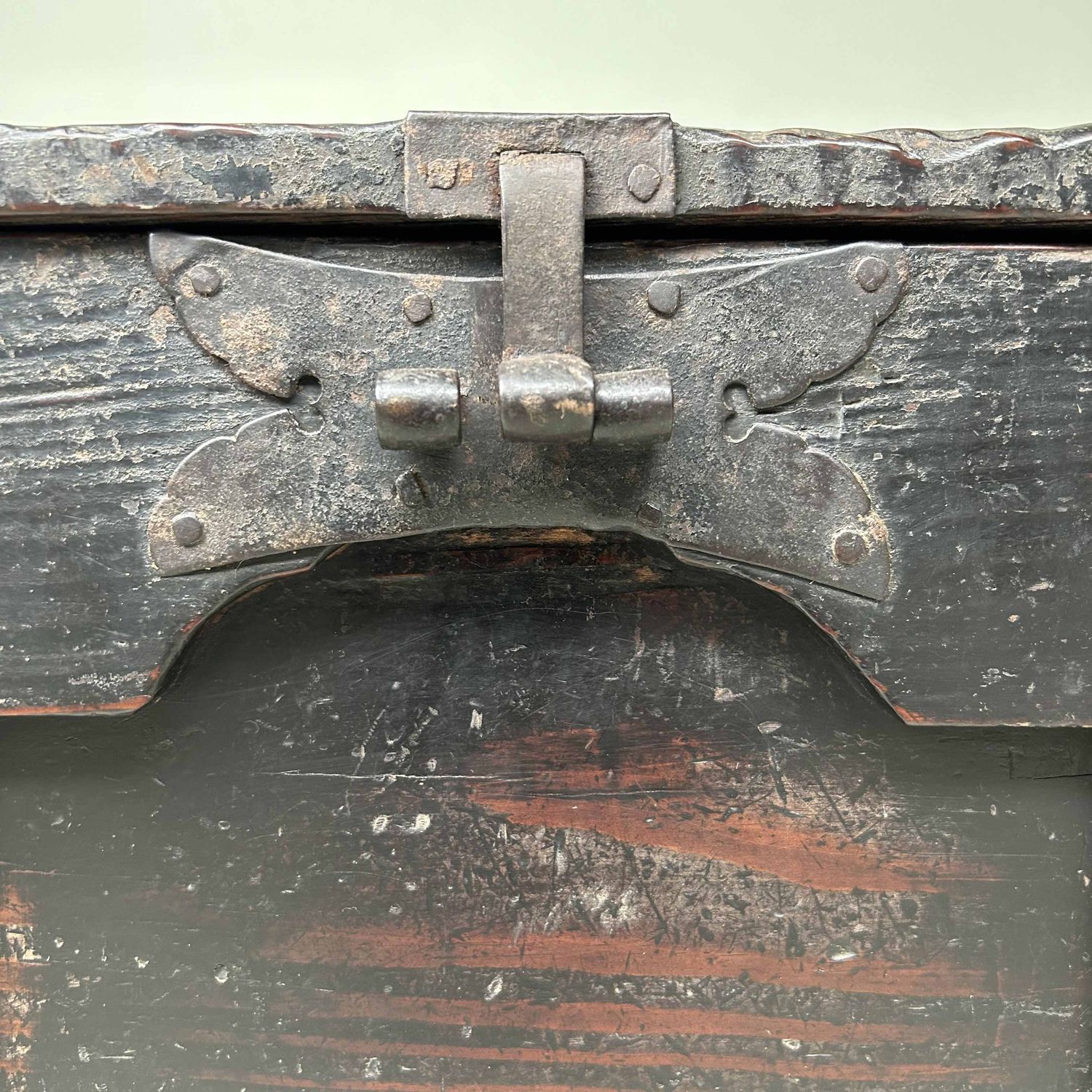 Antique Wooden Zenibako Temple Offering Box, Meiji Period, Japan.