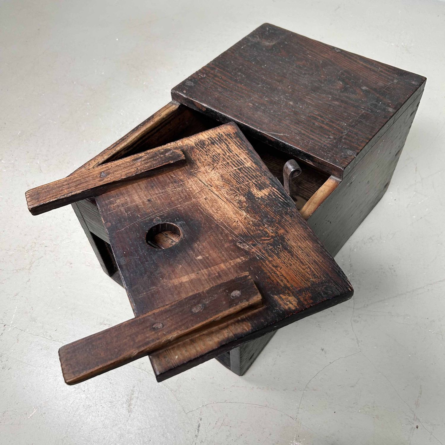 Antique Wooden Zenibako Temple Offering Box, Meiji Period, Japan.