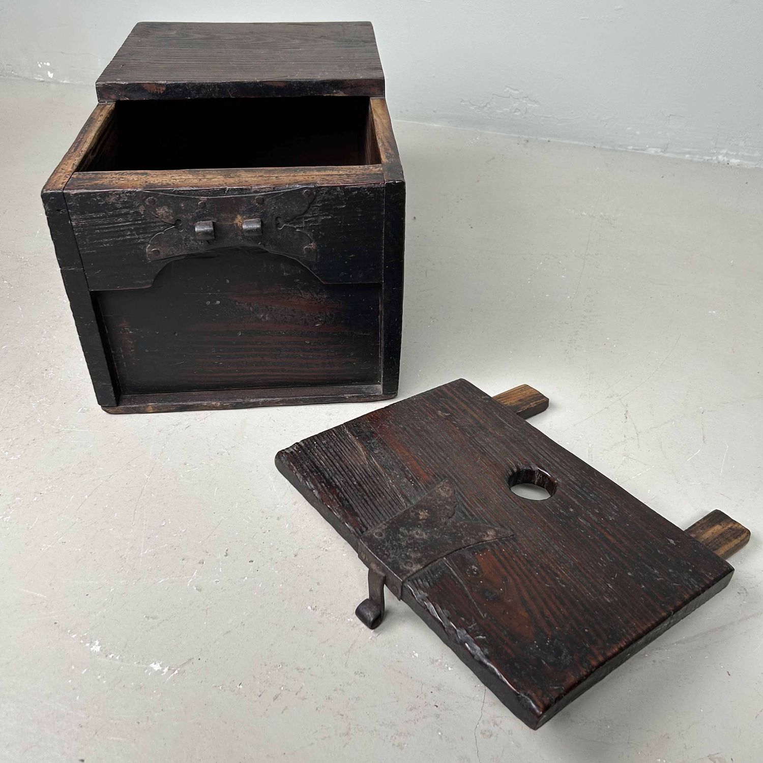 Antique Wooden Zenibako Temple Offering Box, Meiji Period, Japan.