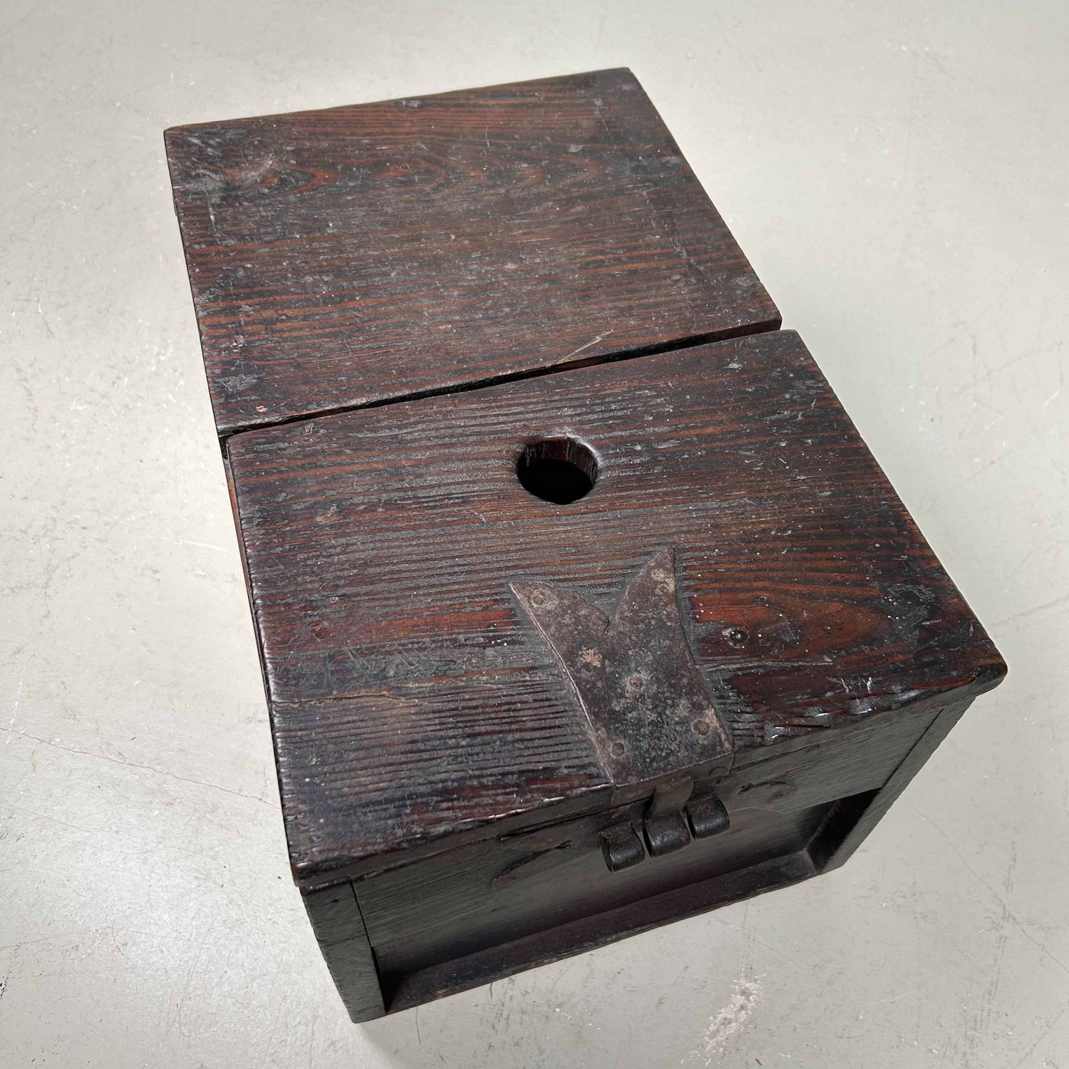 Antique Wooden Zenibako Temple Offering Box, Meiji Period, Japan.