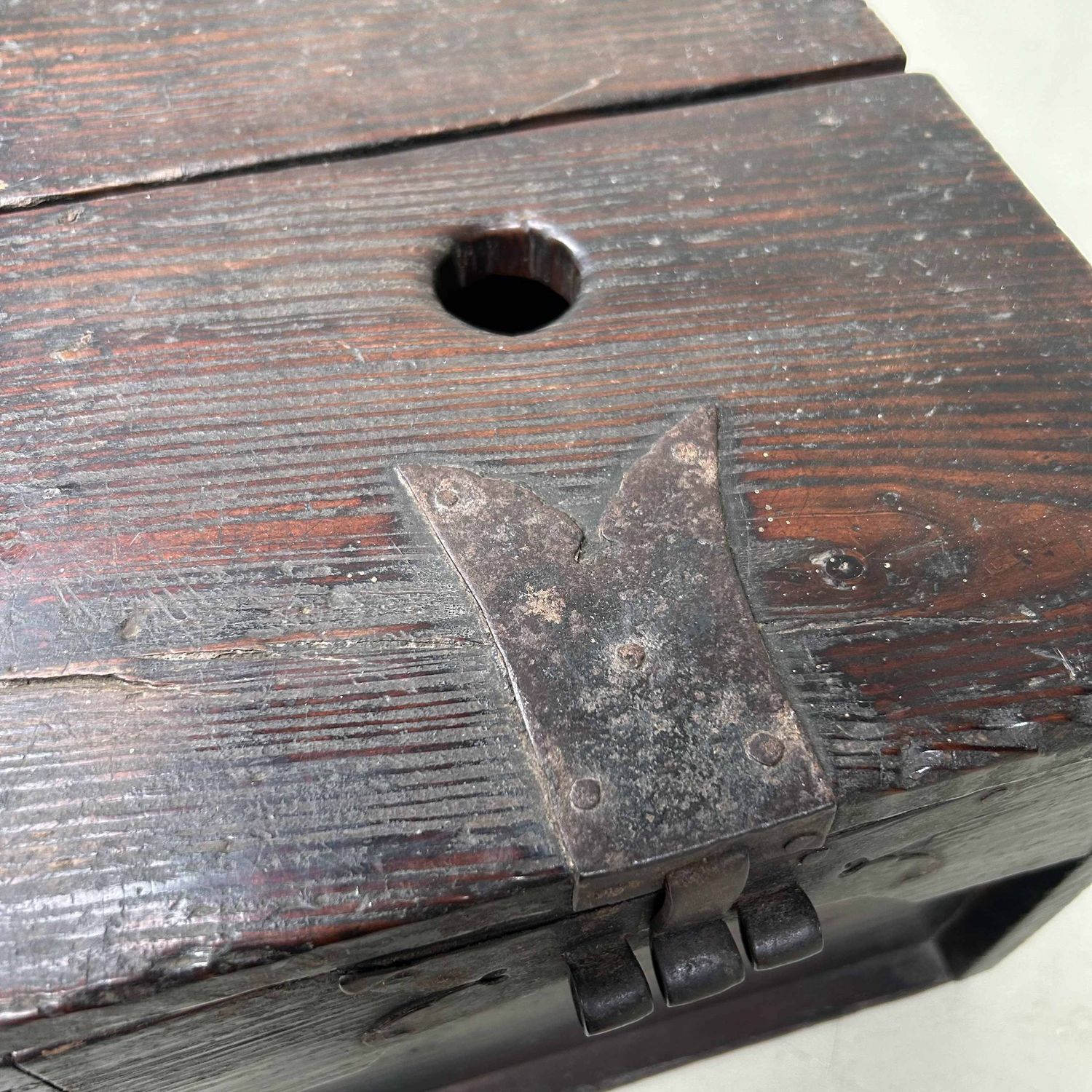 Antique Wooden Zenibako Temple Offering Box, Meiji Period, Japan.