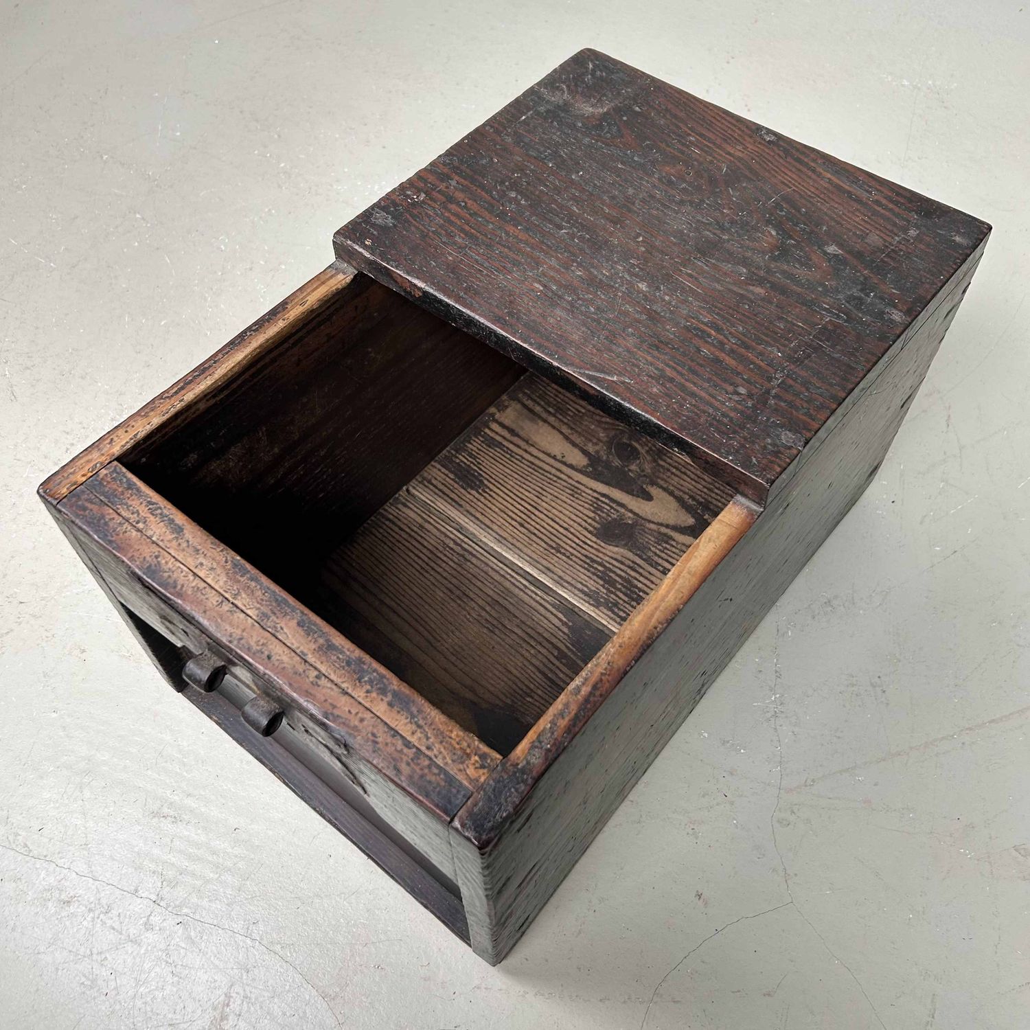 Antique Wooden Zenibako Temple Offering Box, Meiji Period, Japan.