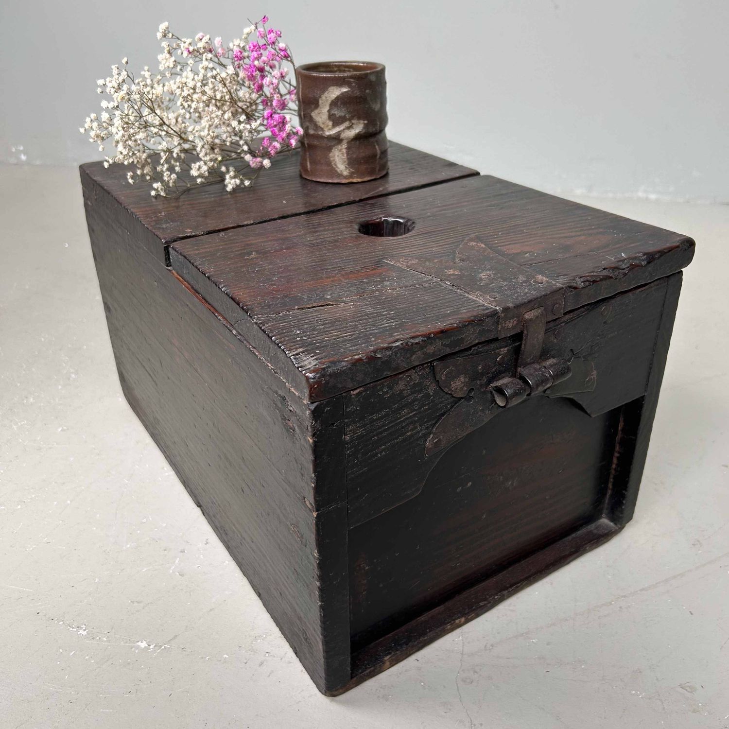 Antique Wooden Zenibako Temple Offering Box, Meiji Period, Japan.