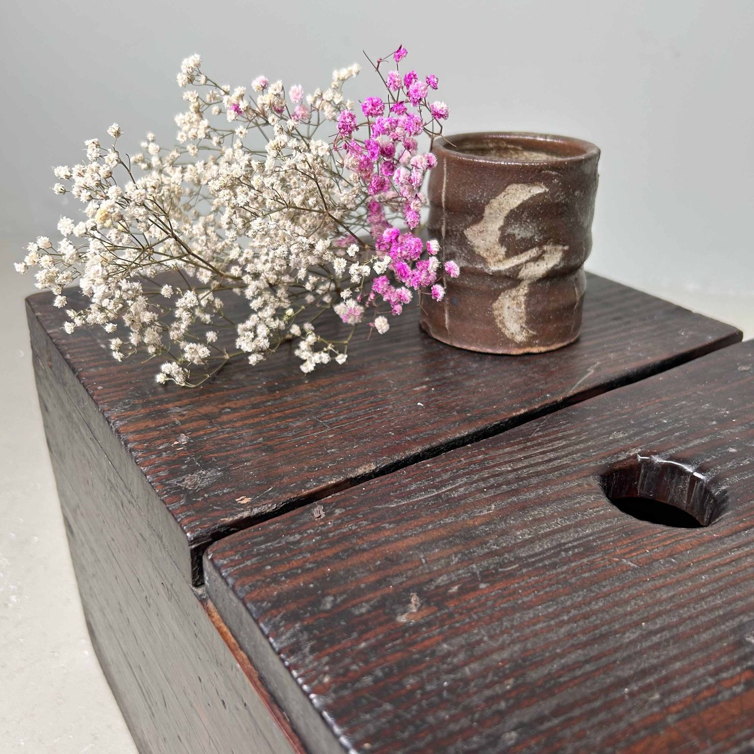 Antique Wooden Zenibako Temple Offering Box, Meiji Period, Japan.