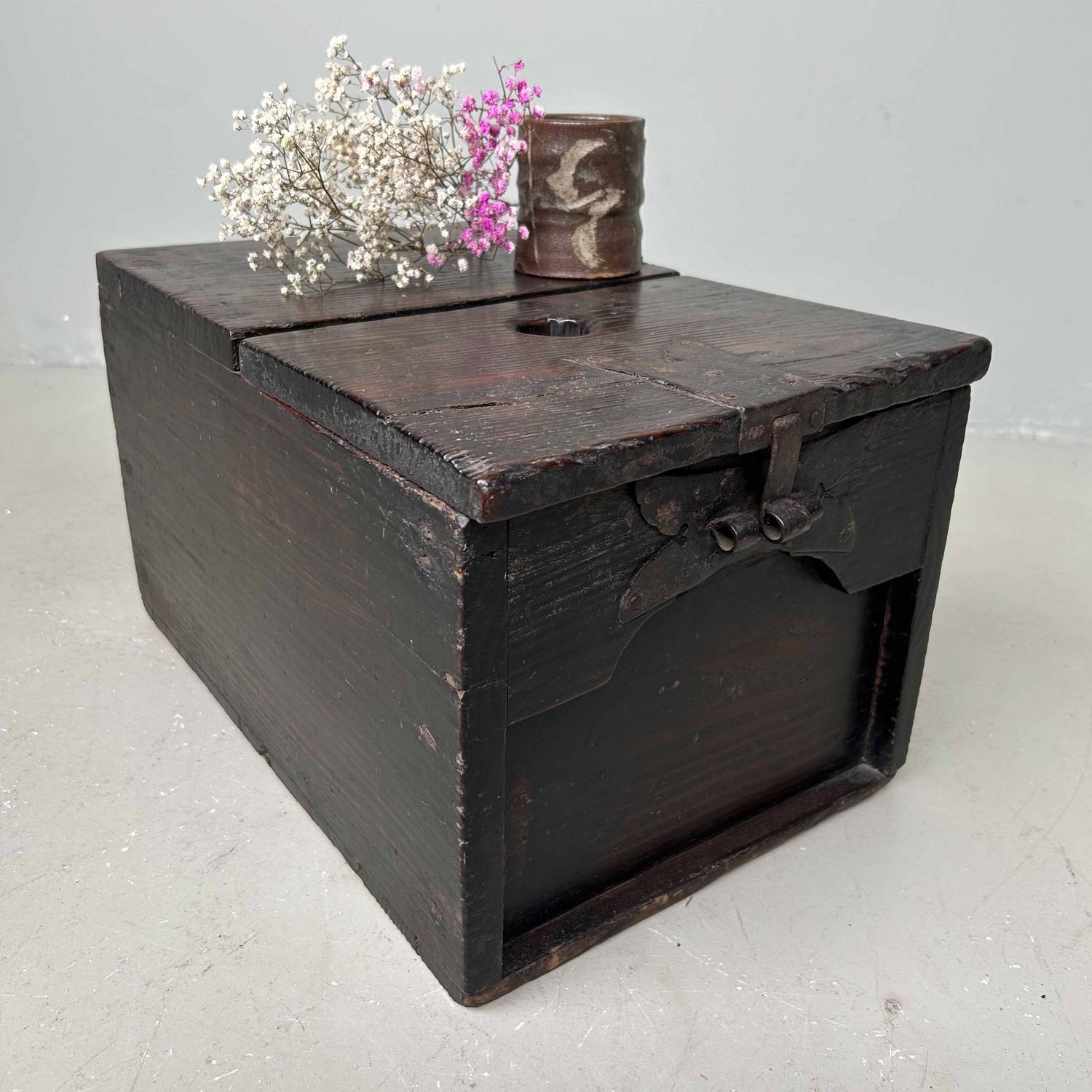 Antique Wooden Zenibako Temple Offering Box, Meiji Period, Japan.