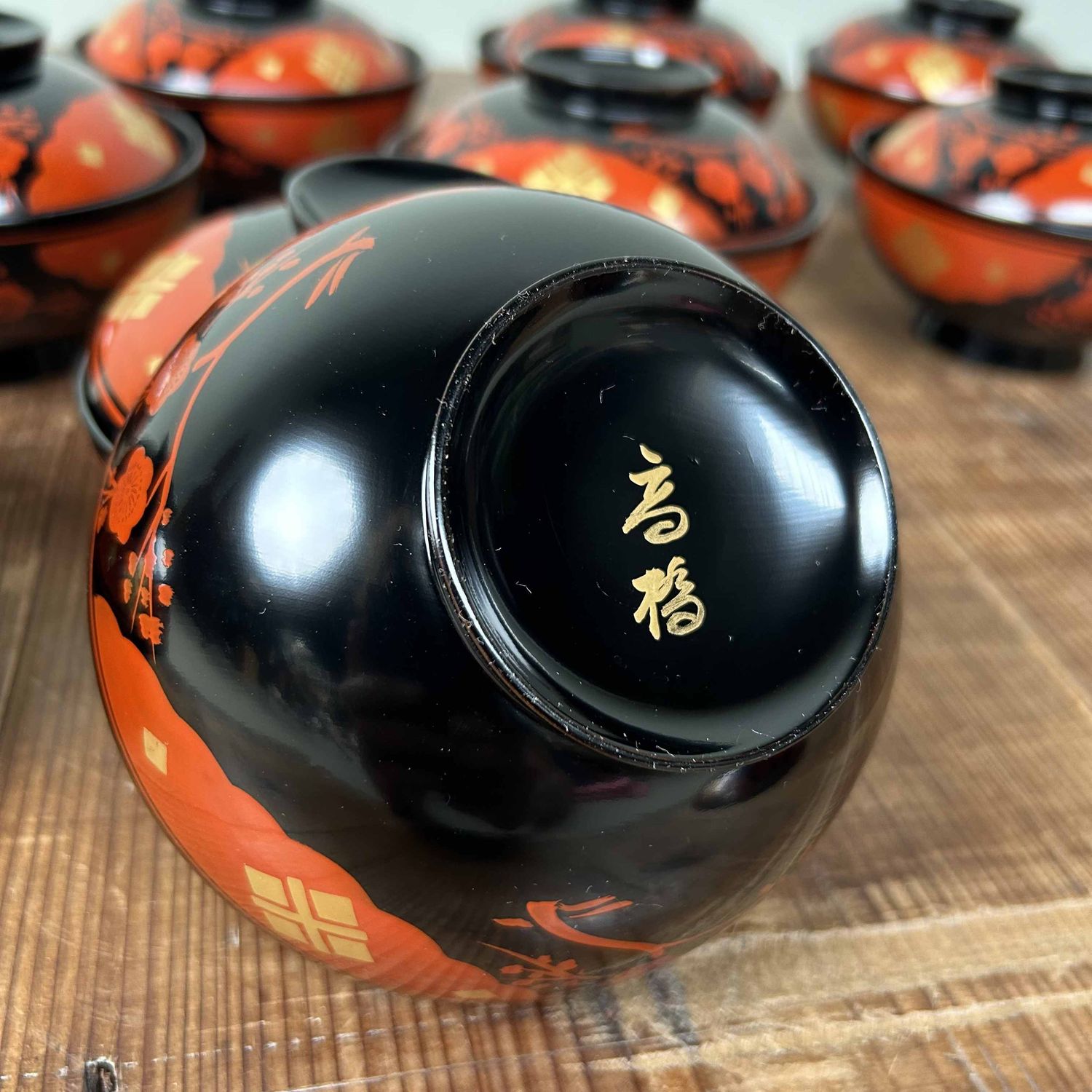 Authentic Set of Wajima-Nuri Owan Serving Bowls, Shōwa Period, Japan.