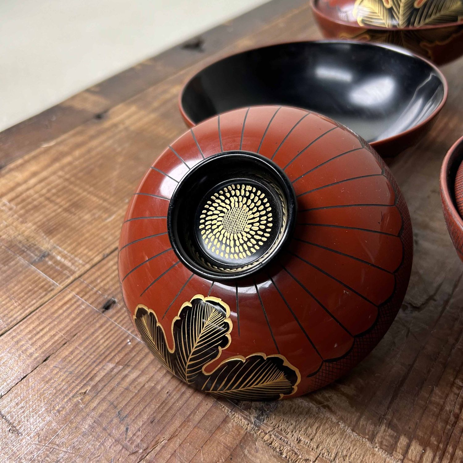 Authentic Set (10) of Wajima-Nuri Owan Serving Bowls, Shōwa Period, Japan.