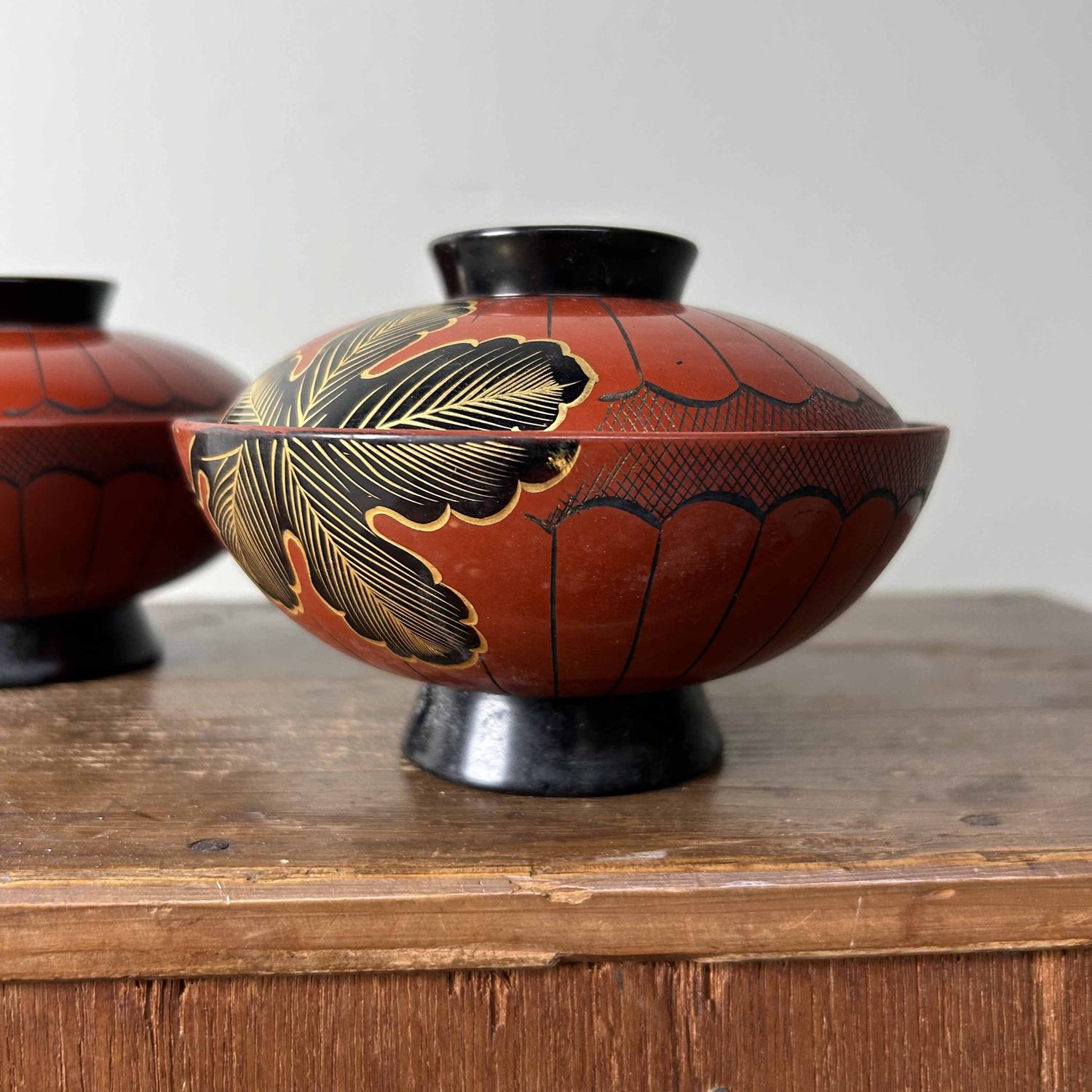 Authentic Set (10) of Wajima-Nuri Owan Serving Bowls, Shōwa Period, Japan.