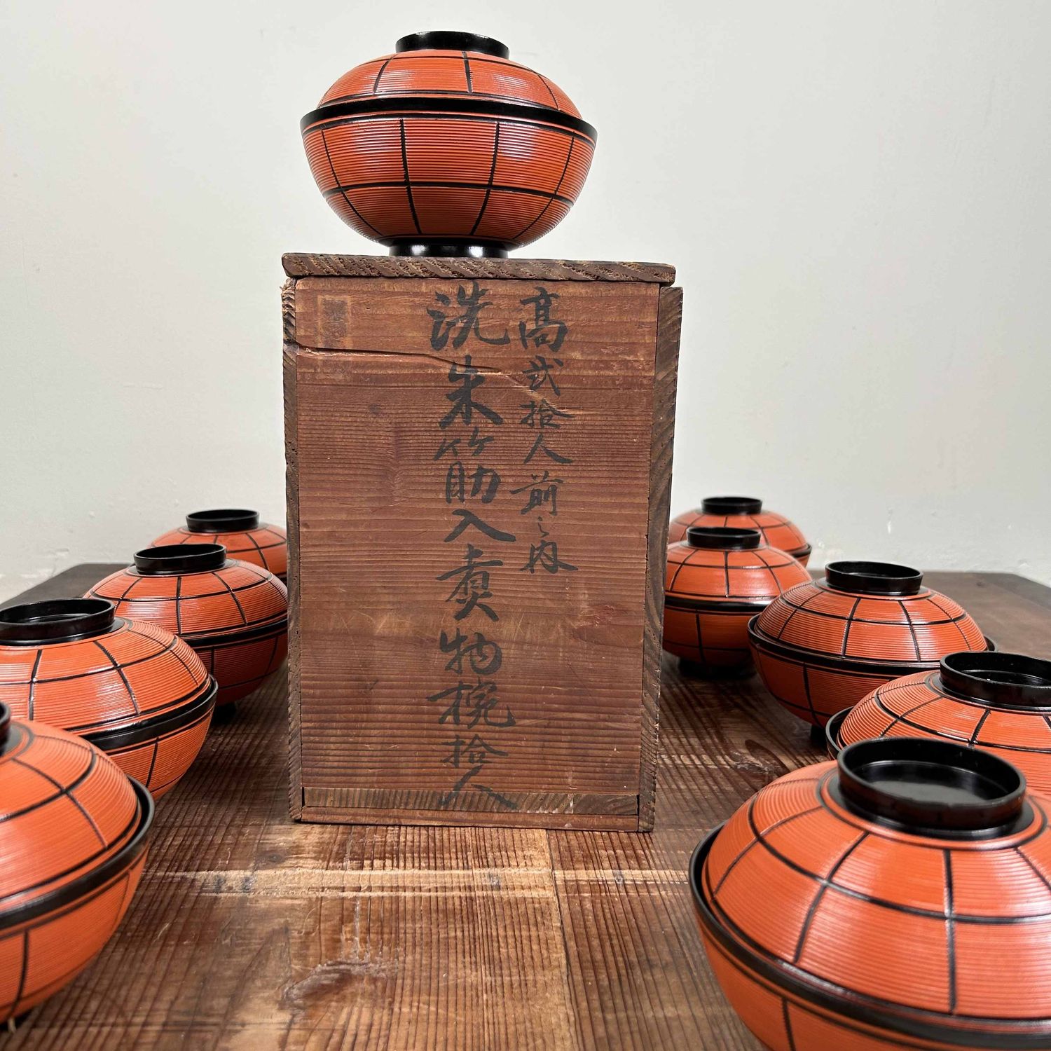 Authentieke Set (10) Houten Gelakte Nuri Owan Serveerkommen, Shōwa-periode, Japan.