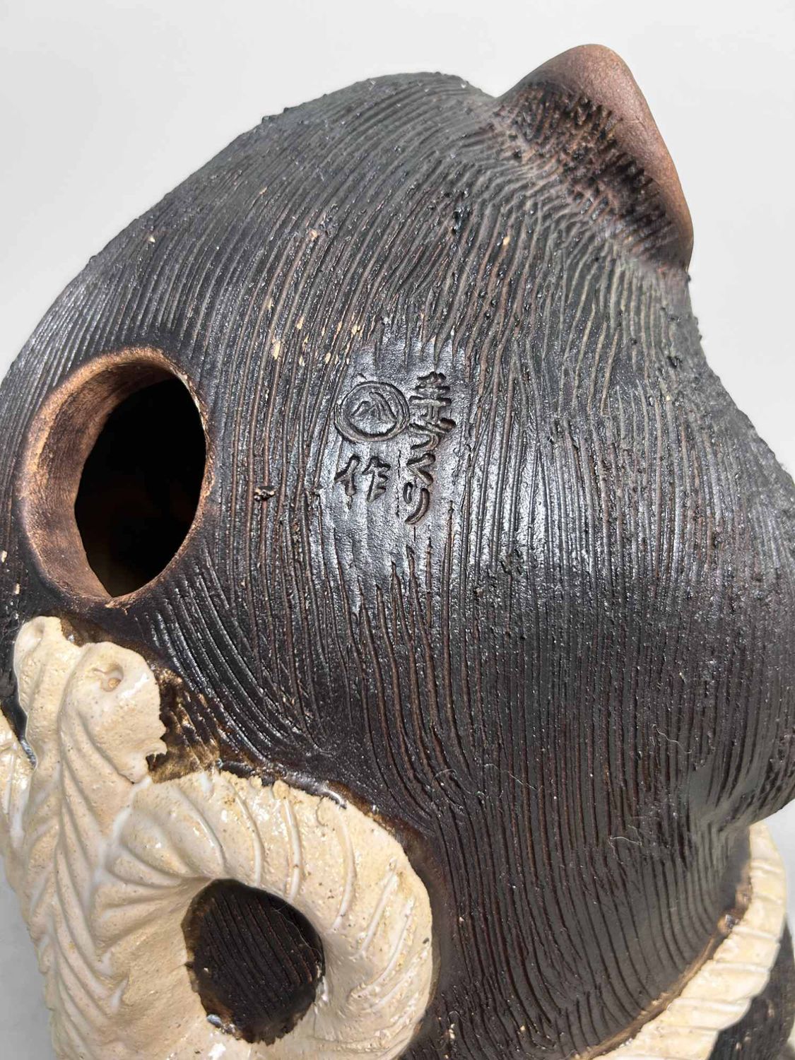 Decorative Tanuki 狸 Statue, Shigaraki Pottery, Shōwa Period, Japan.