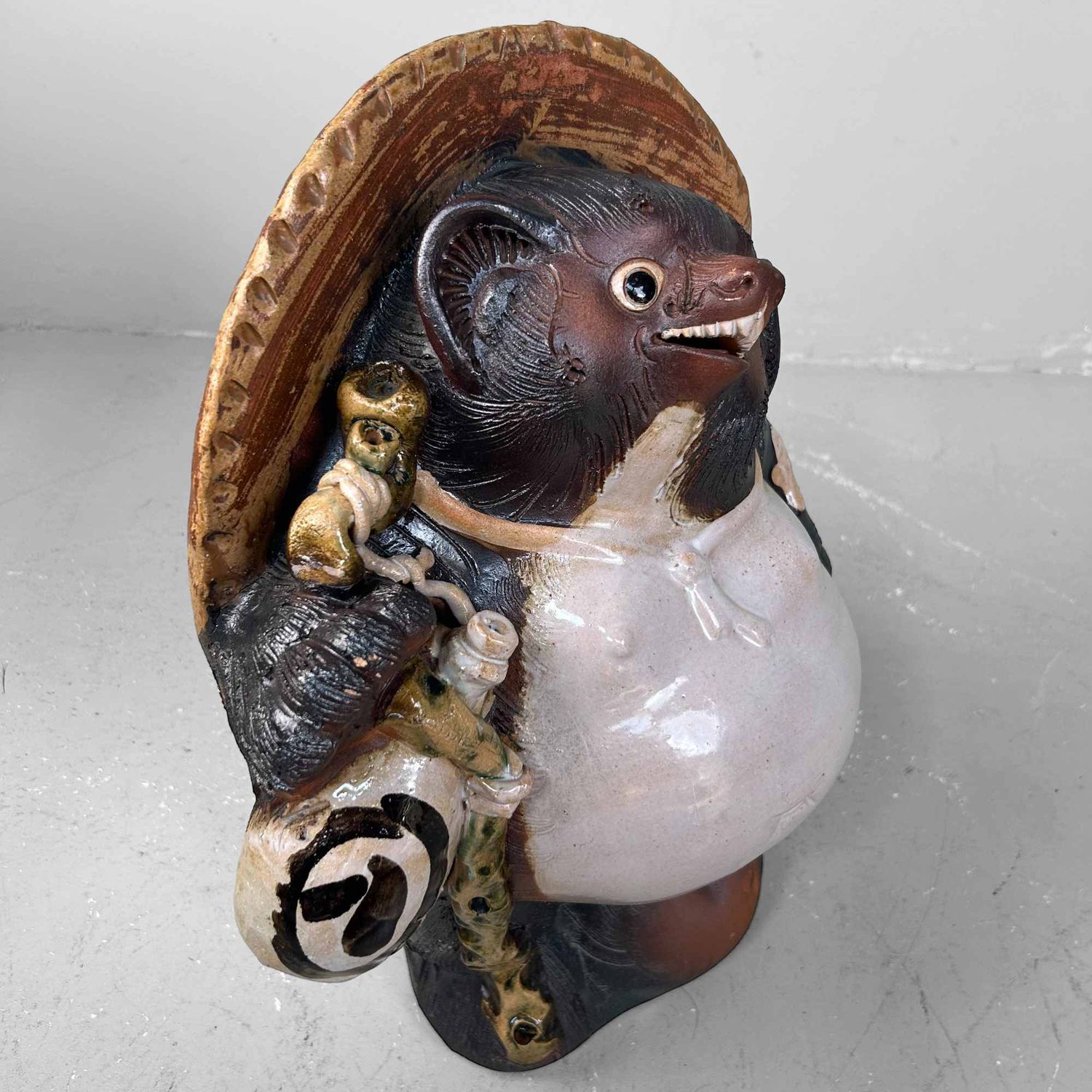 Large Decorative Tanuki 狸 Statue, Shigaraki Pottery, Shōwa Period, Japan.