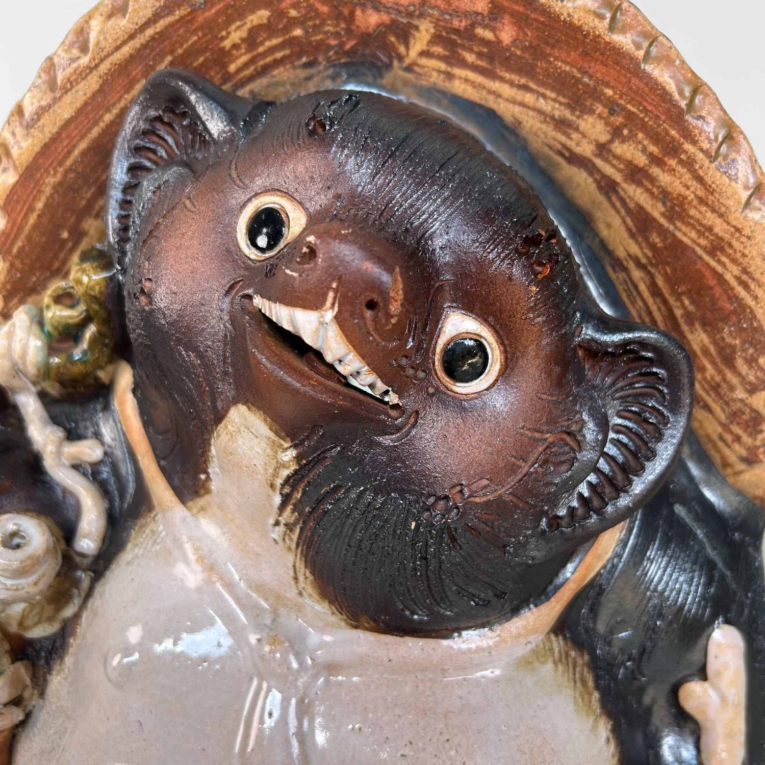 Large Decorative Tanuki 狸 Statue, Shigaraki Pottery, Shōwa Period, Japan.