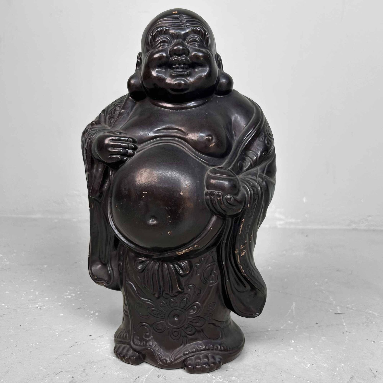 Gipsen Beeld van Hotei, Lachende Boeddha, Shōwa-periode, Japan.