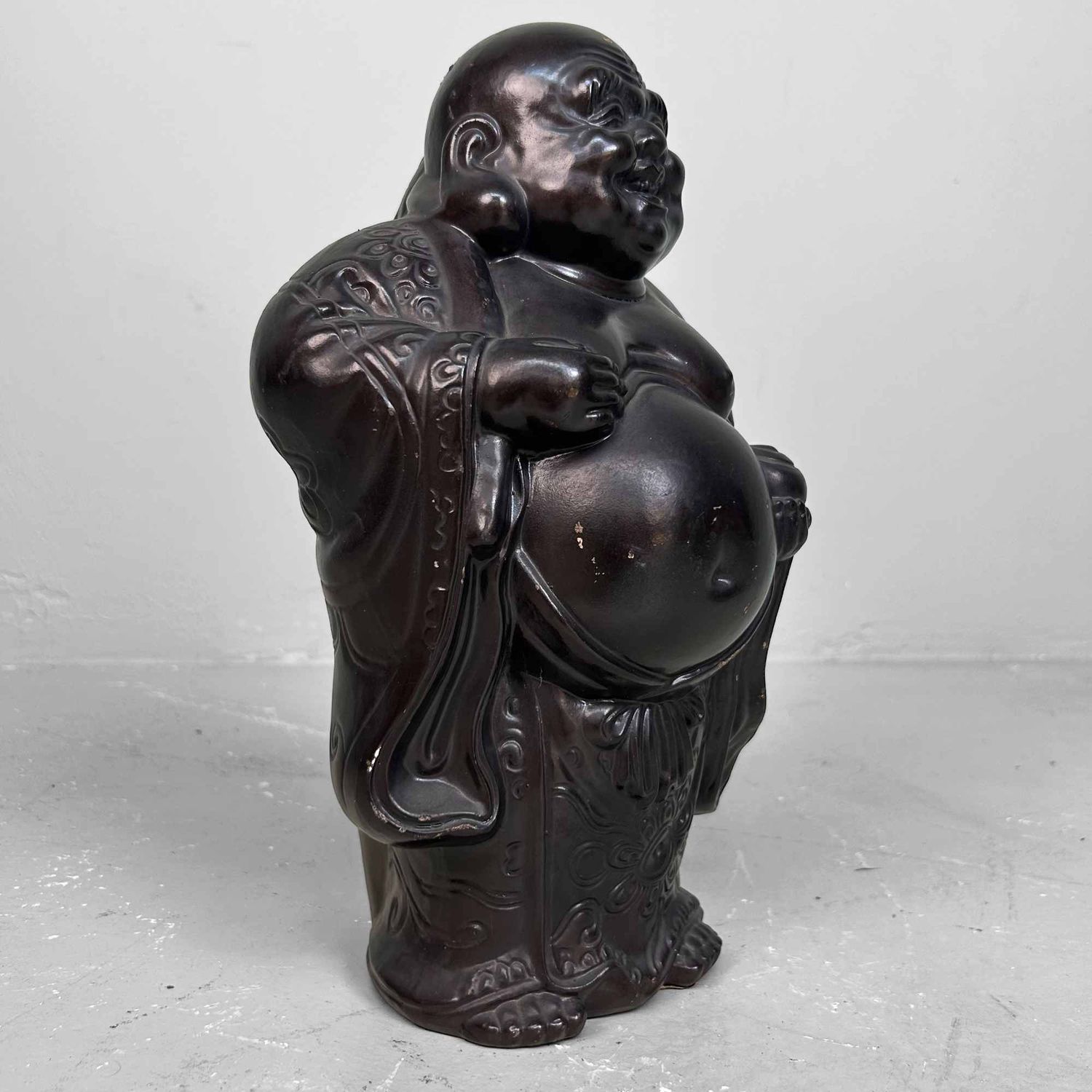 Gipsen Beeld van Hotei, Lachende Boeddha, Shōwa-periode, Japan.