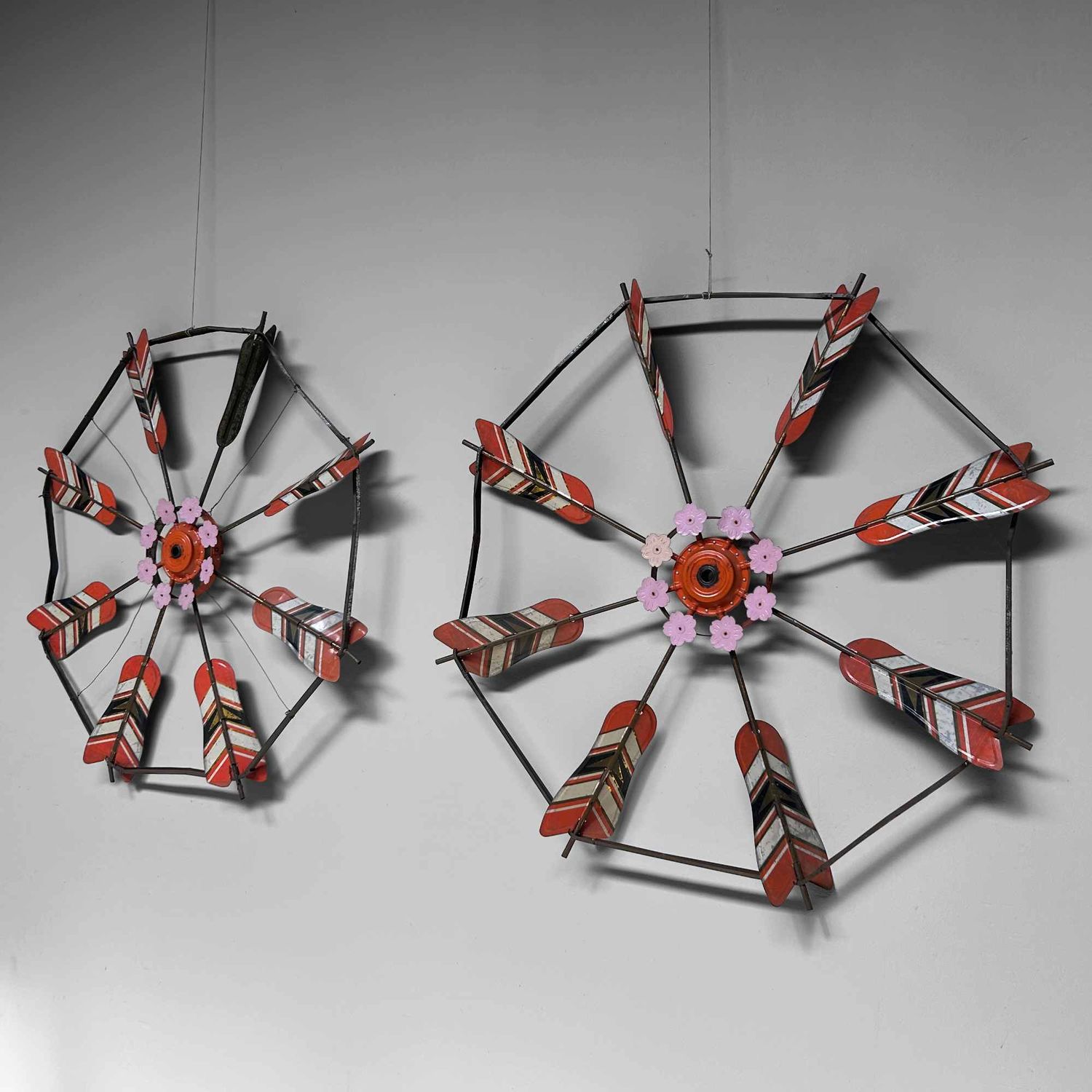 Set of Decorative Vintage Spinning Wheels Koinobori Matsuri, Japan.