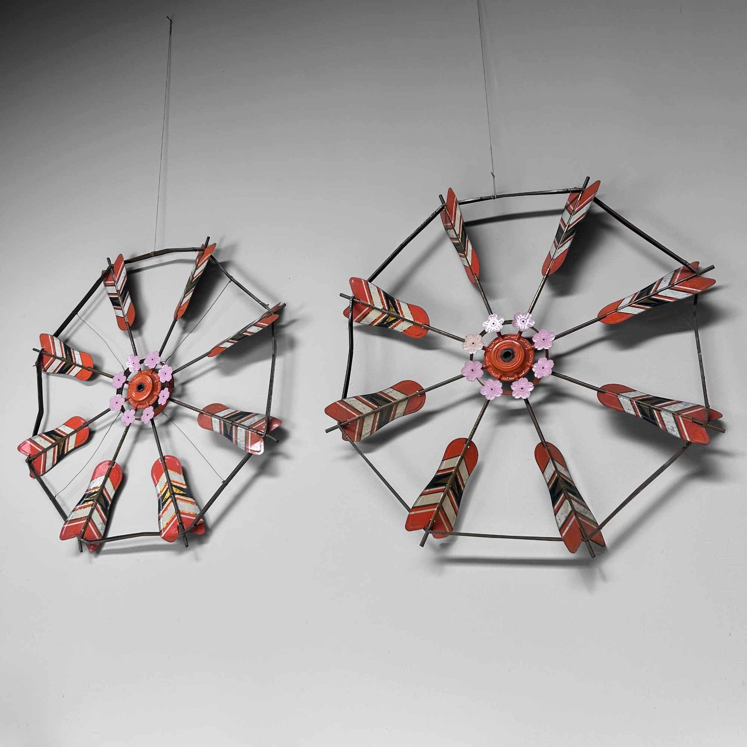 Set of Decorative Vintage Spinning Wheels Koinobori Matsuri, Japan.