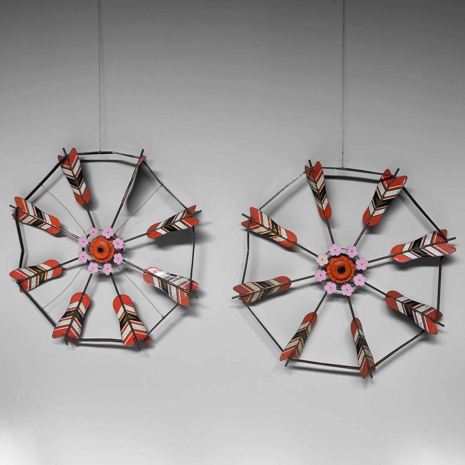 Set of Decorative Vintage Spinning Wheels Koinobori Matsuri, Japan.