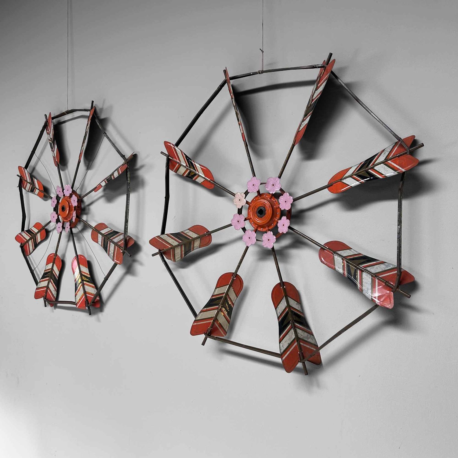 Set of Decorative Vintage Spinning Wheels Koinobori Matsuri, Japan.