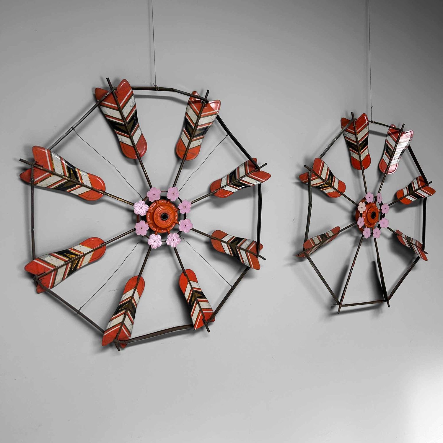 Set of Decorative Vintage Spinning Wheels Koinobori Matsuri, Japan.