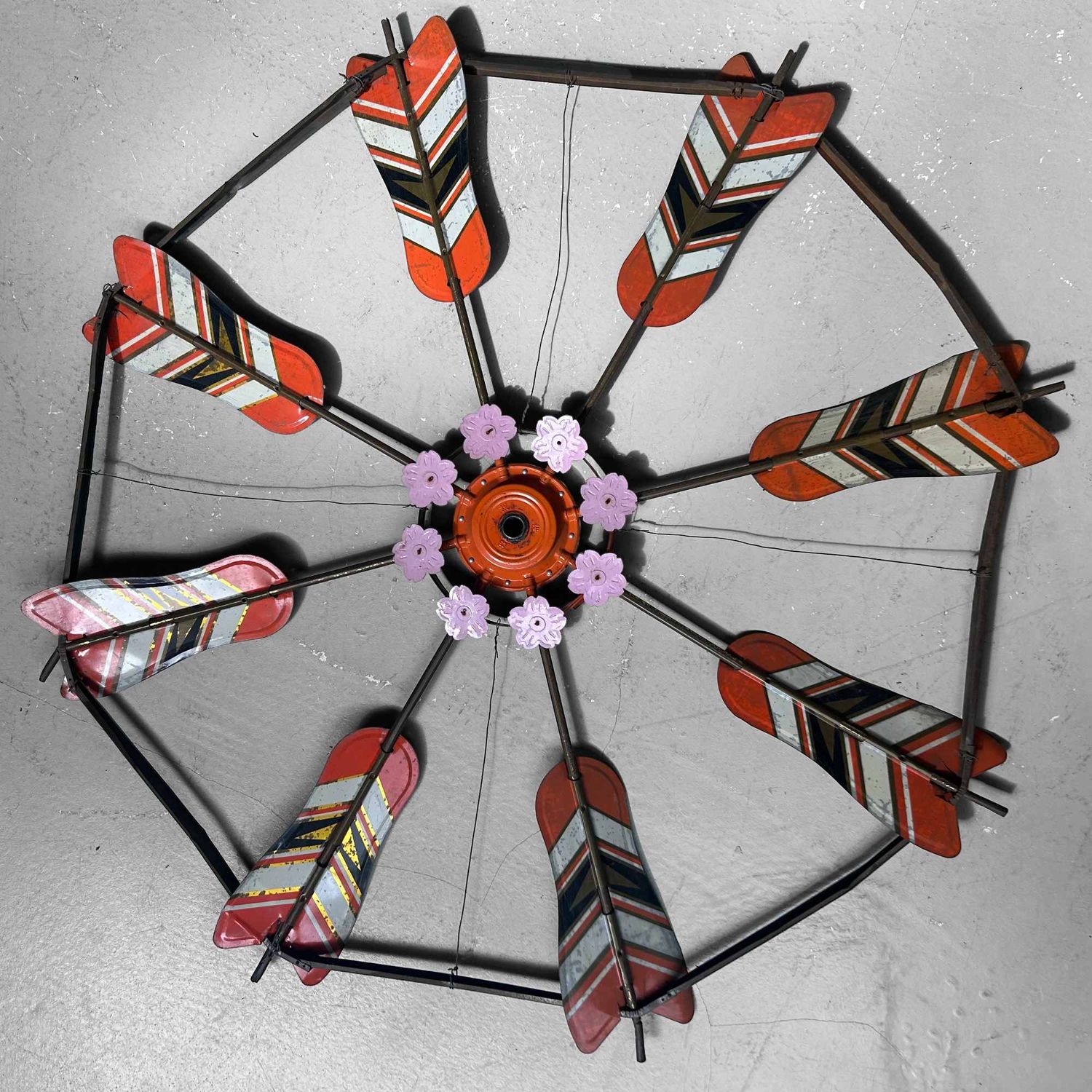 Set of Decorative Vintage Spinning Wheels Koinobori Matsuri, Japan.