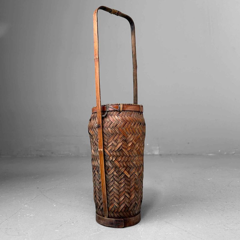 Handwoven Ikebana 生け花 Flower Basket, 1950s, Japan.