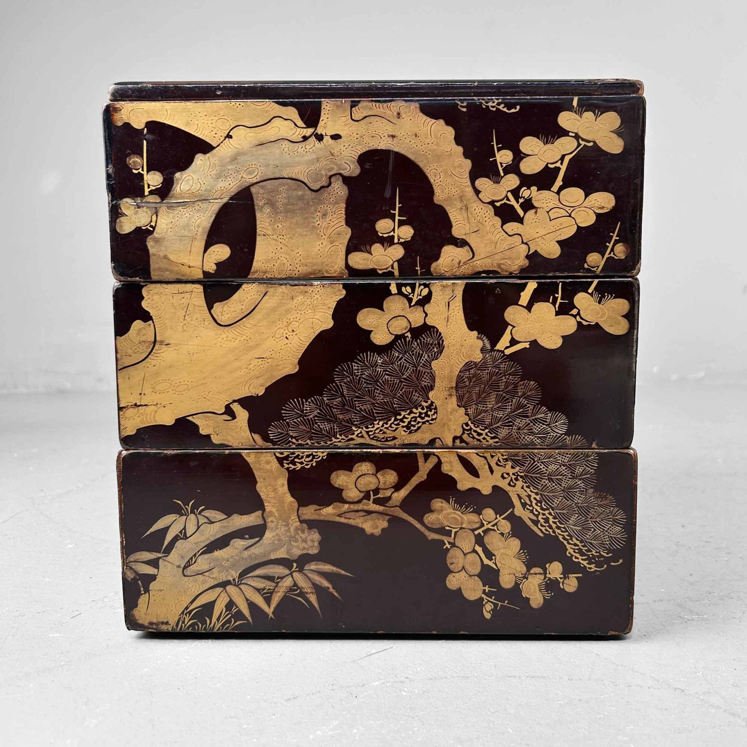 Japanese Jubako 重箱, Wooden Lacquered Stacking Box, Meiji Period.