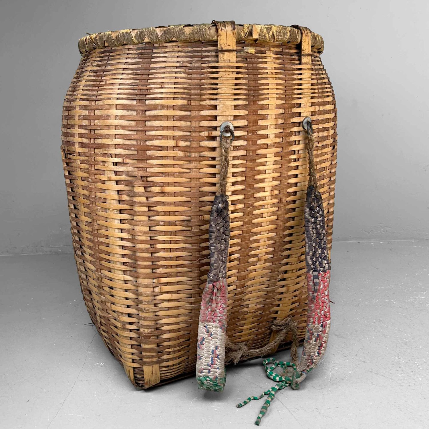 Large Handwoven Bamboo Harvest Basket, Shōwa Period, Japan.