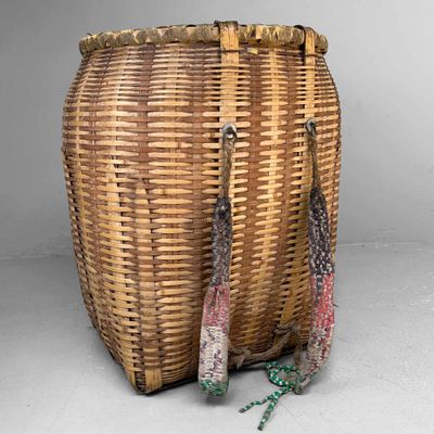 Large Handwoven Bamboo Harvest Basket, Shōwa Period, Japan.