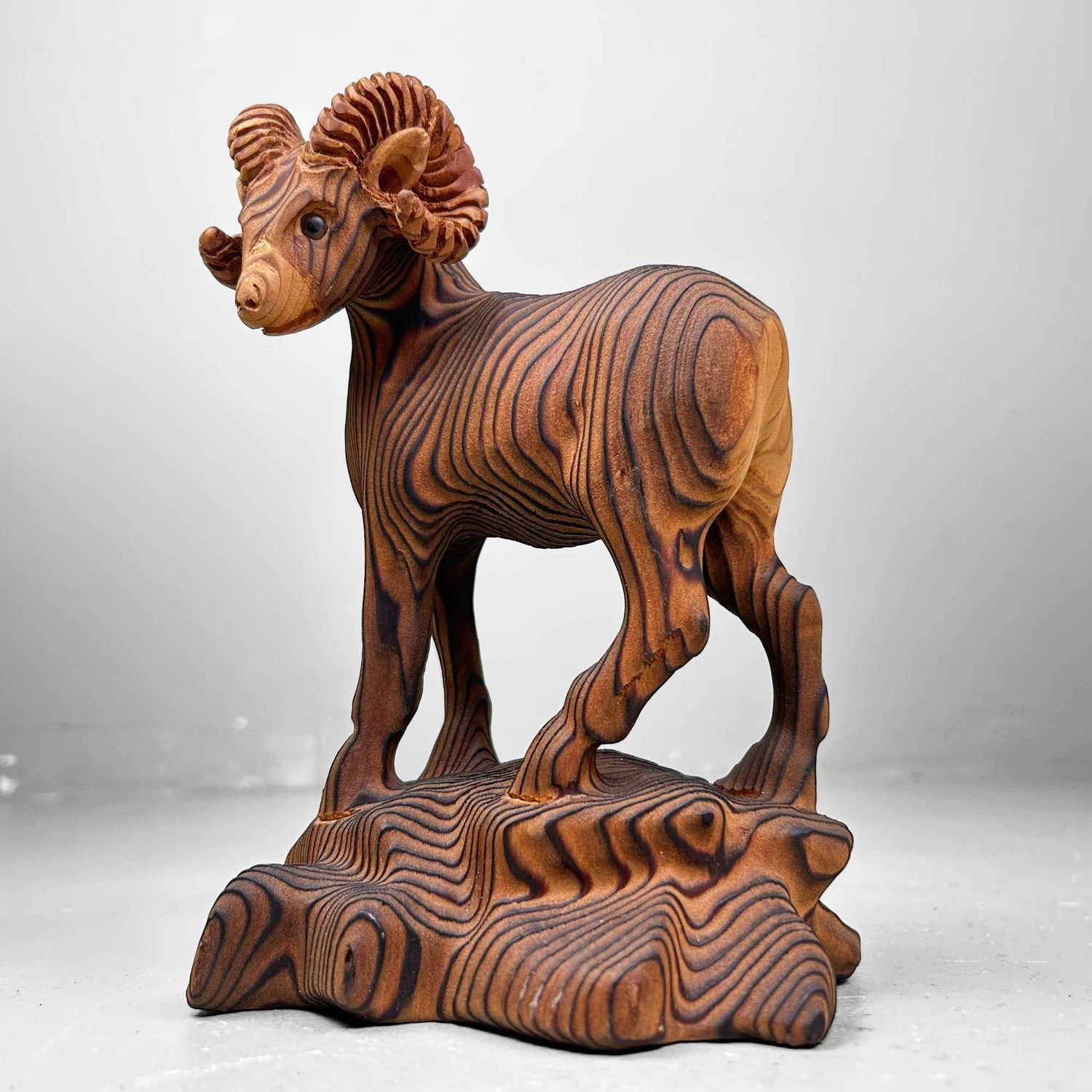 Wooden Ram Sculpture, Hand Carved by Kandian Crafts, Canada.