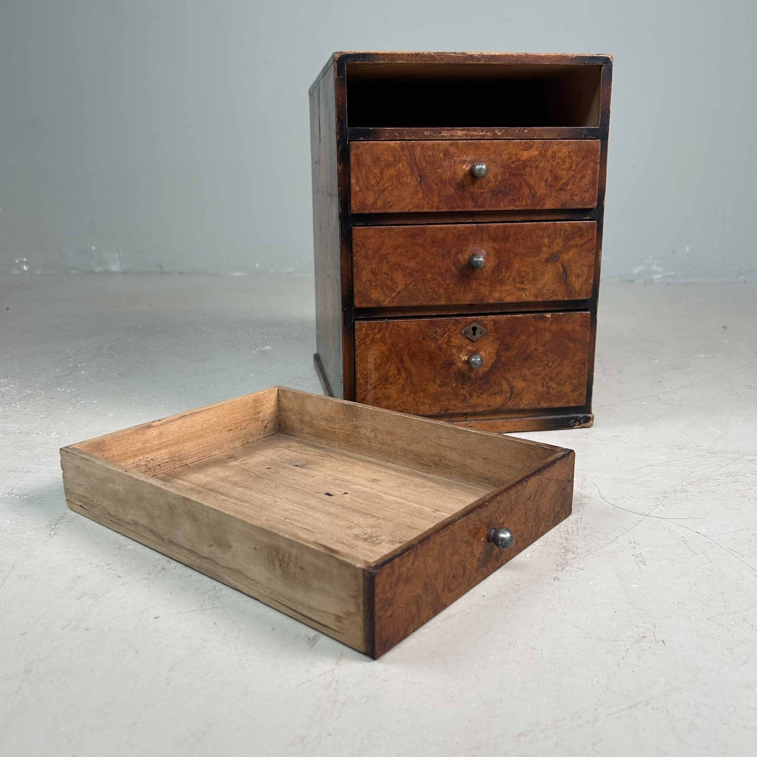 Vintage Burl Wood Filing Cabinet, 1950s, Japan.