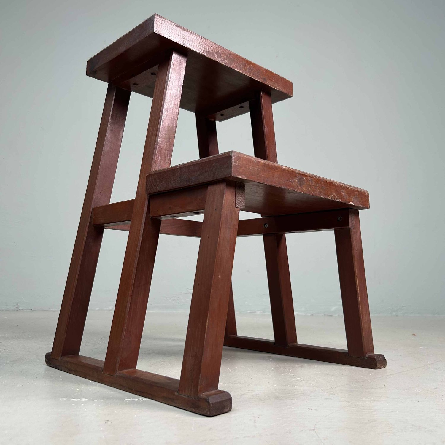 Vintage Houten Kruk, Fumidai 踏み台, Shōwa-periode, Japan.
