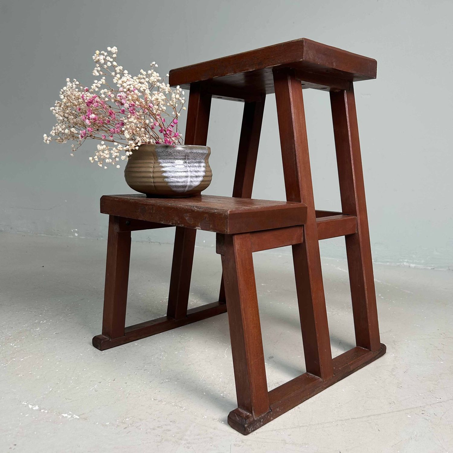 Vintage Houten Kruk, Fumidai 踏み台, Shōwa-periode, Japan.