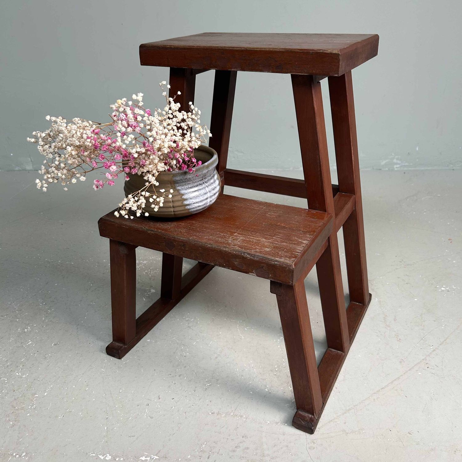 Vintage Houten Kruk, Fumidai 踏み台, Shōwa-periode, Japan.