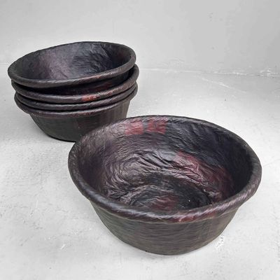 Antique Bamboo Basket with Washi Paper, Meiji Period, Japan.