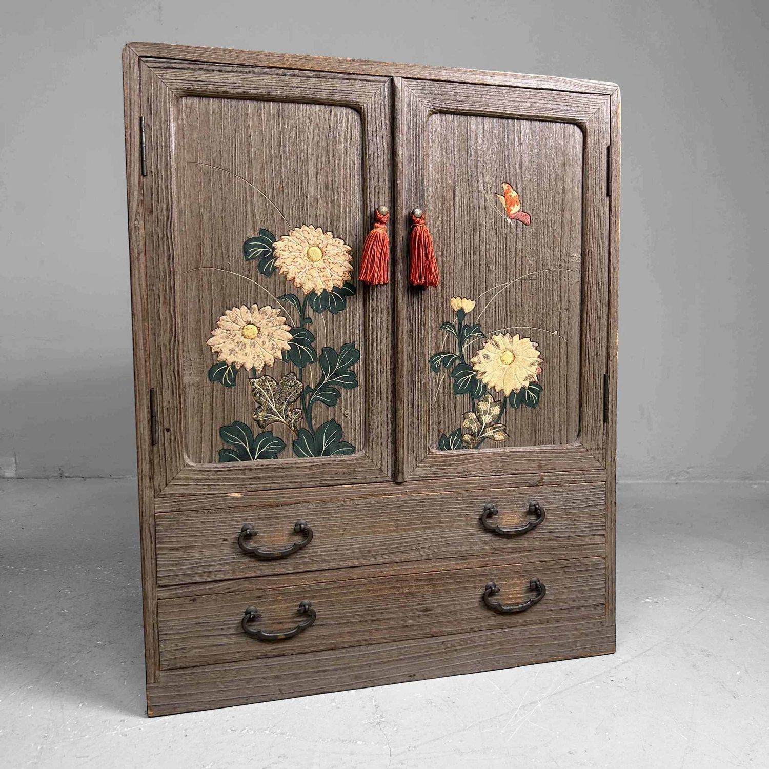 Vintage Tansu Opbergmeubel met Bloemendecor, Japan.